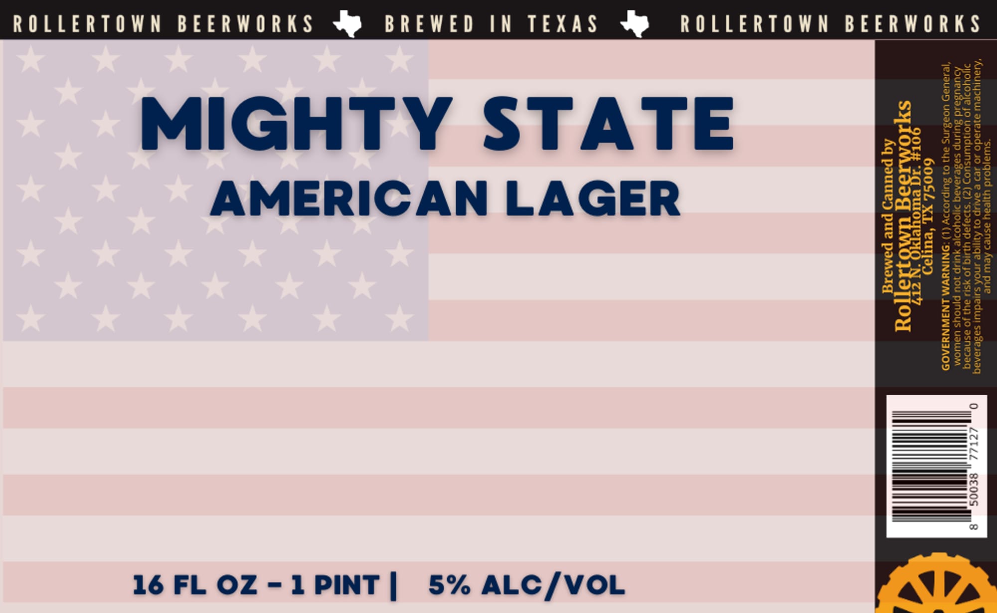 Mighty State American Lager by RollerTown Beerworks - beer label