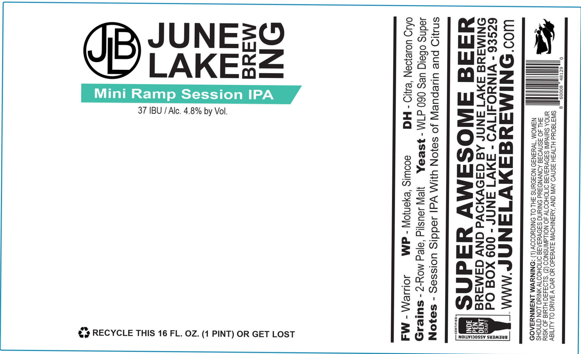 Mini Ramp Session IPA by June Lake Brewing - beer label