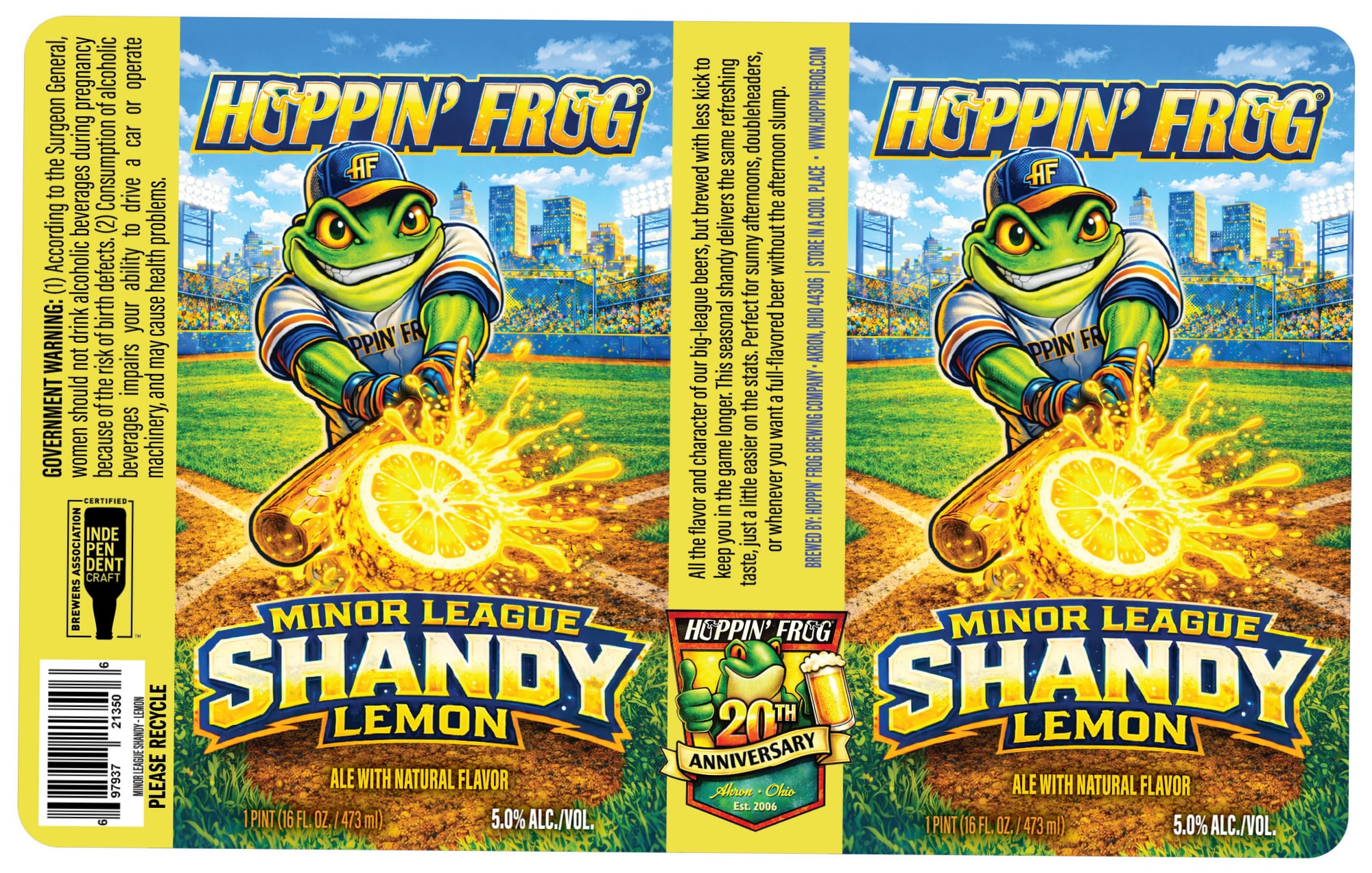 Minor League Shandy Lemon by Hoppin’ Frog Brewing Company - beer label