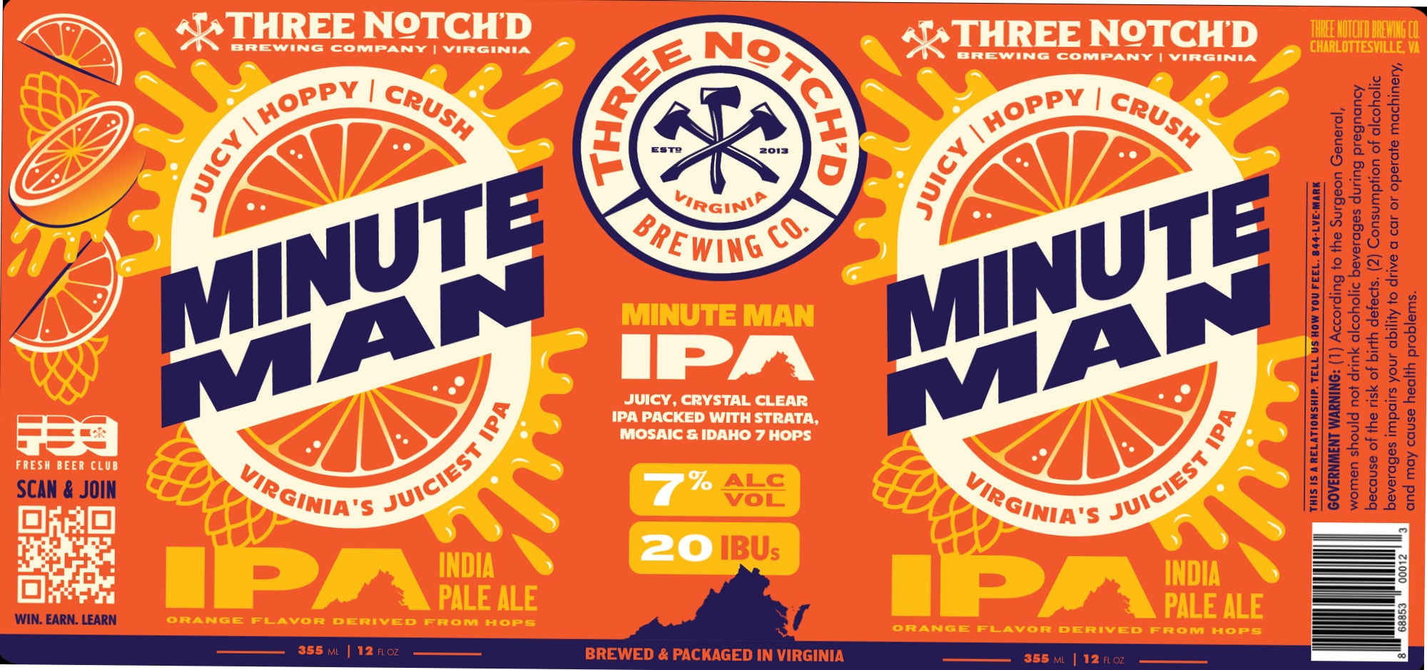Minute Man IPA by Three Notch’d Brewing Company - beer label