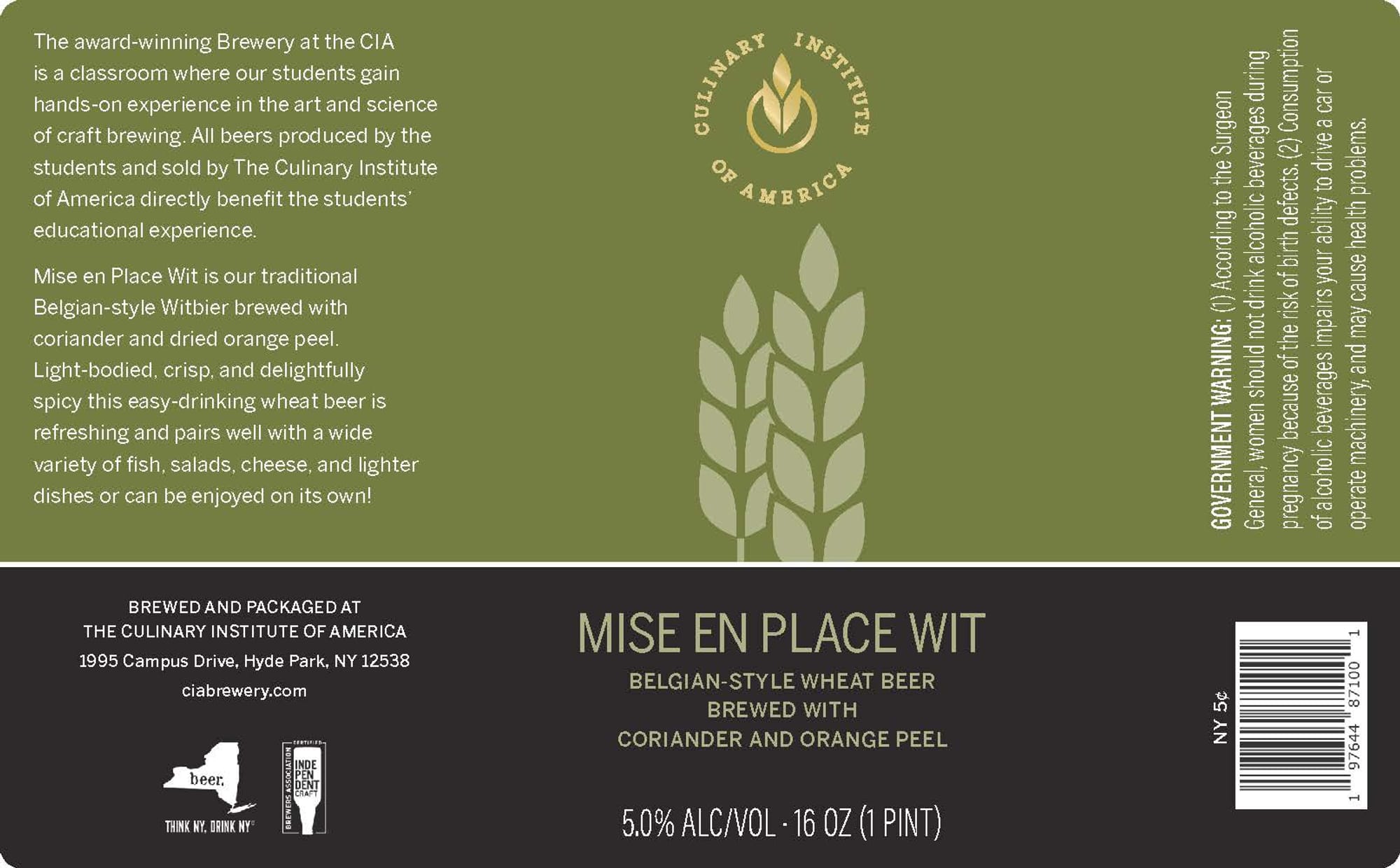 Mise en Place Wit by The Culinary Institute of America - beer label
