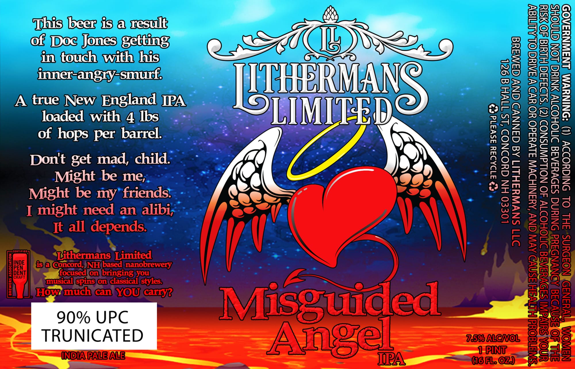 Misguided Angel IPA by Lithermans Limited - beer label