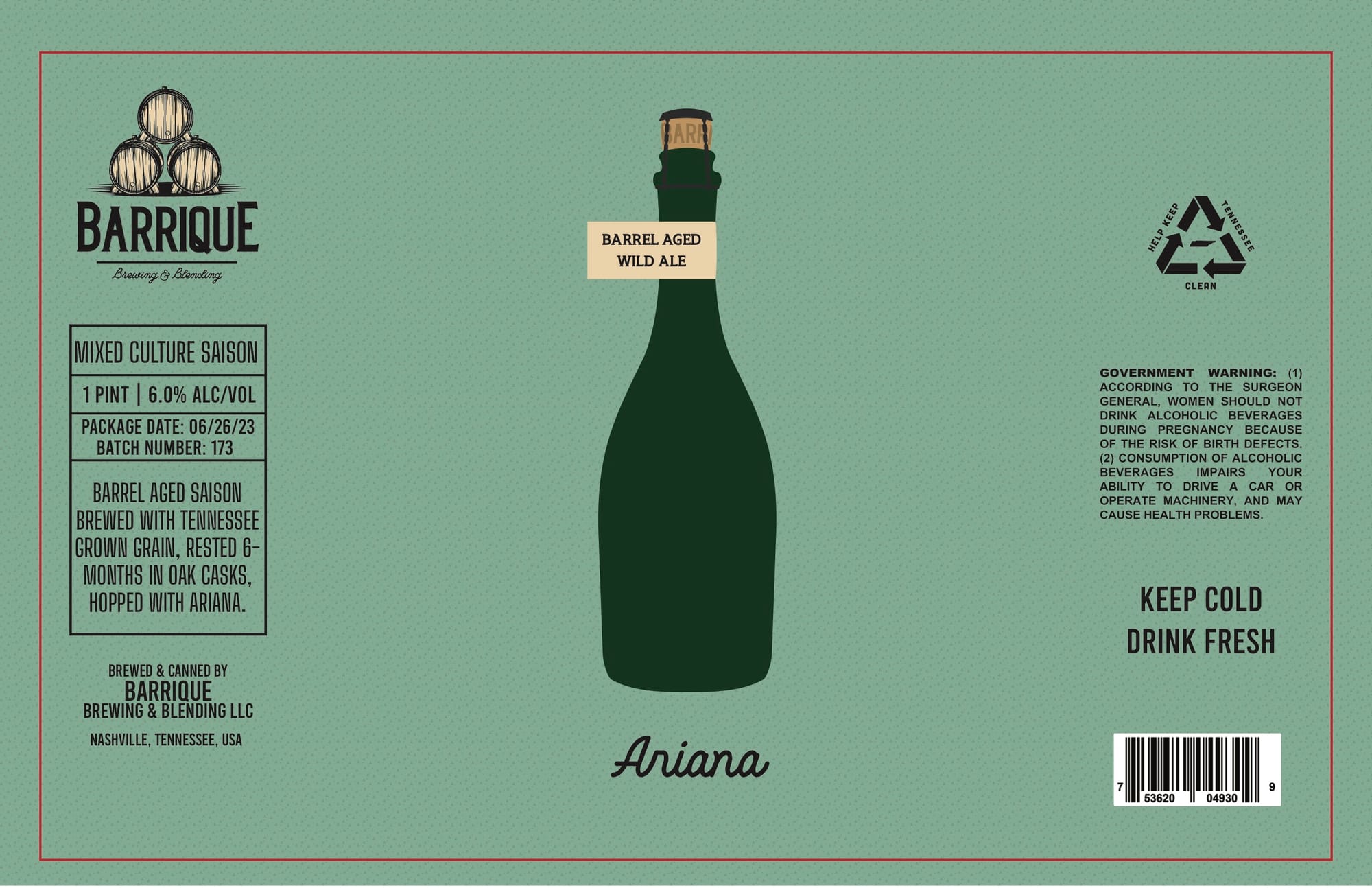Mixed Culture Saison by Barrique Brewing & Blending LLC - beer label