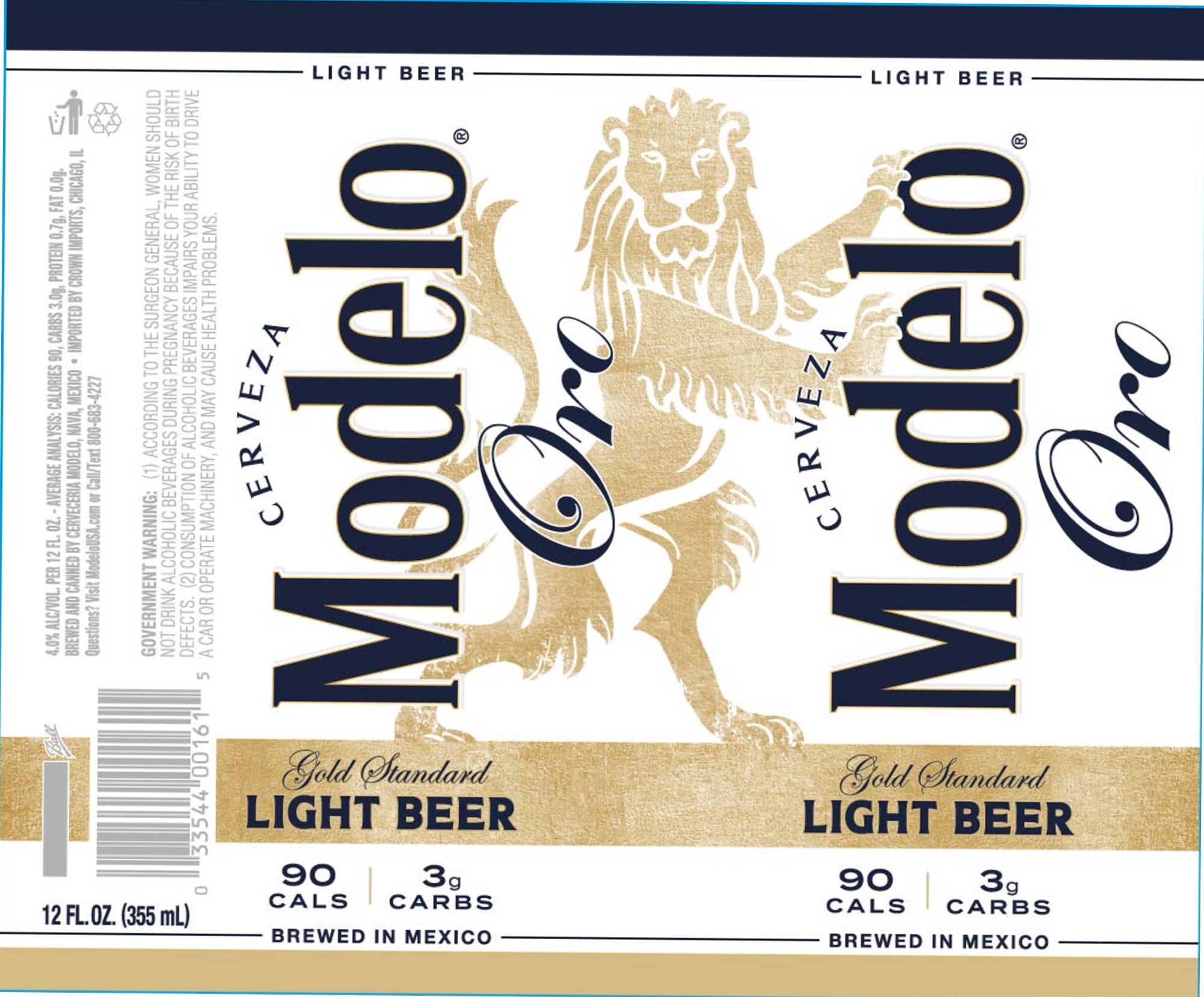 Modelo Gold Standard Light Beer by Constellation Brands - beer label