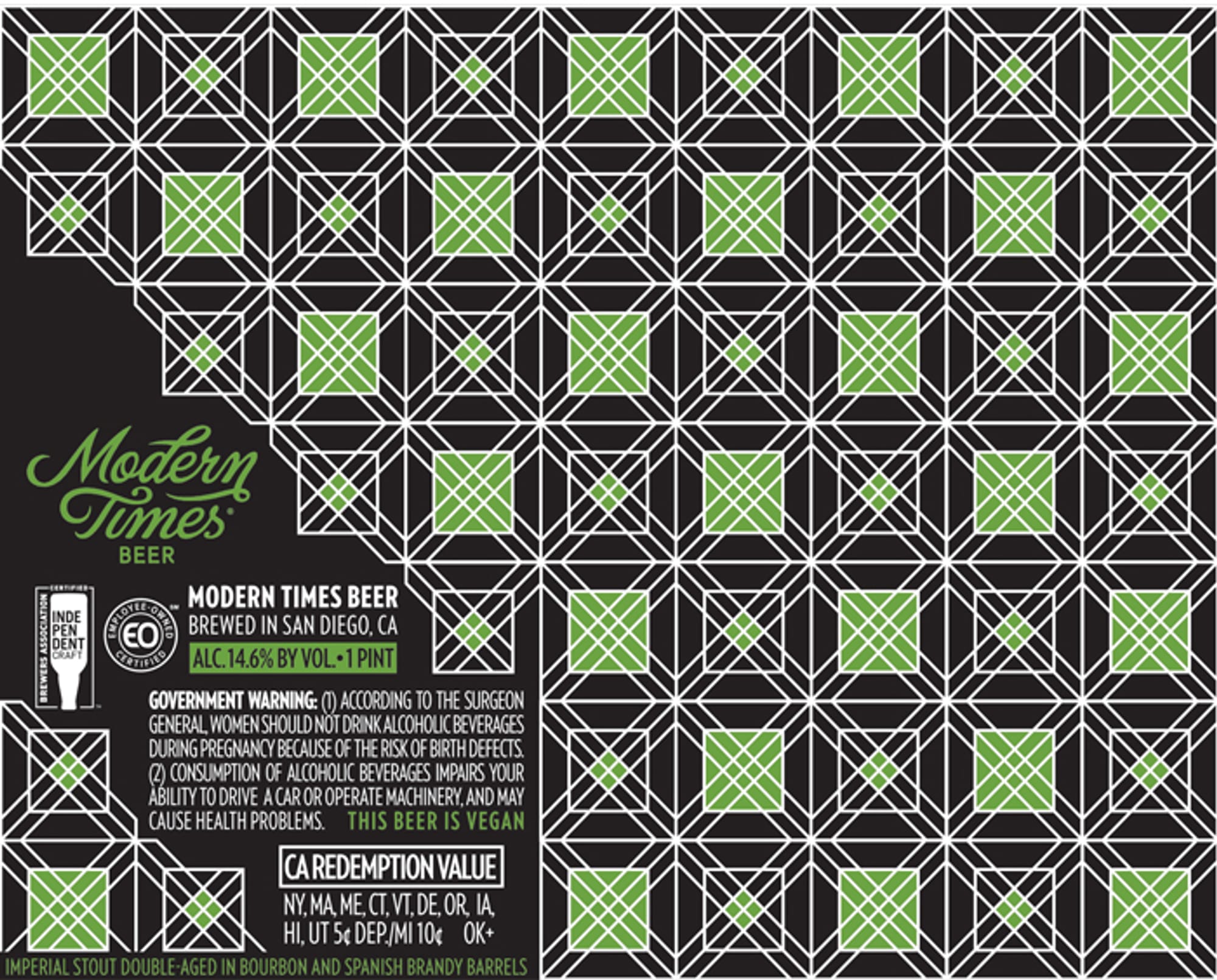 Modern Times Beer Imperial Stout Double in Bourbon & Spanish Brandy Barrels by Modern Times Beer - beer label