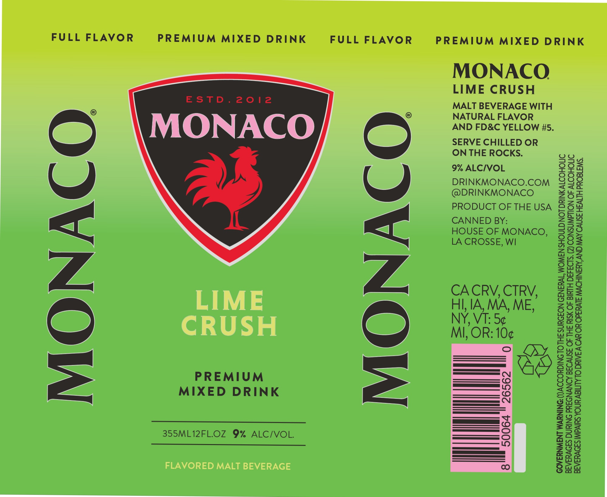 Monaco Lime Crush by House of Monaco - beer label