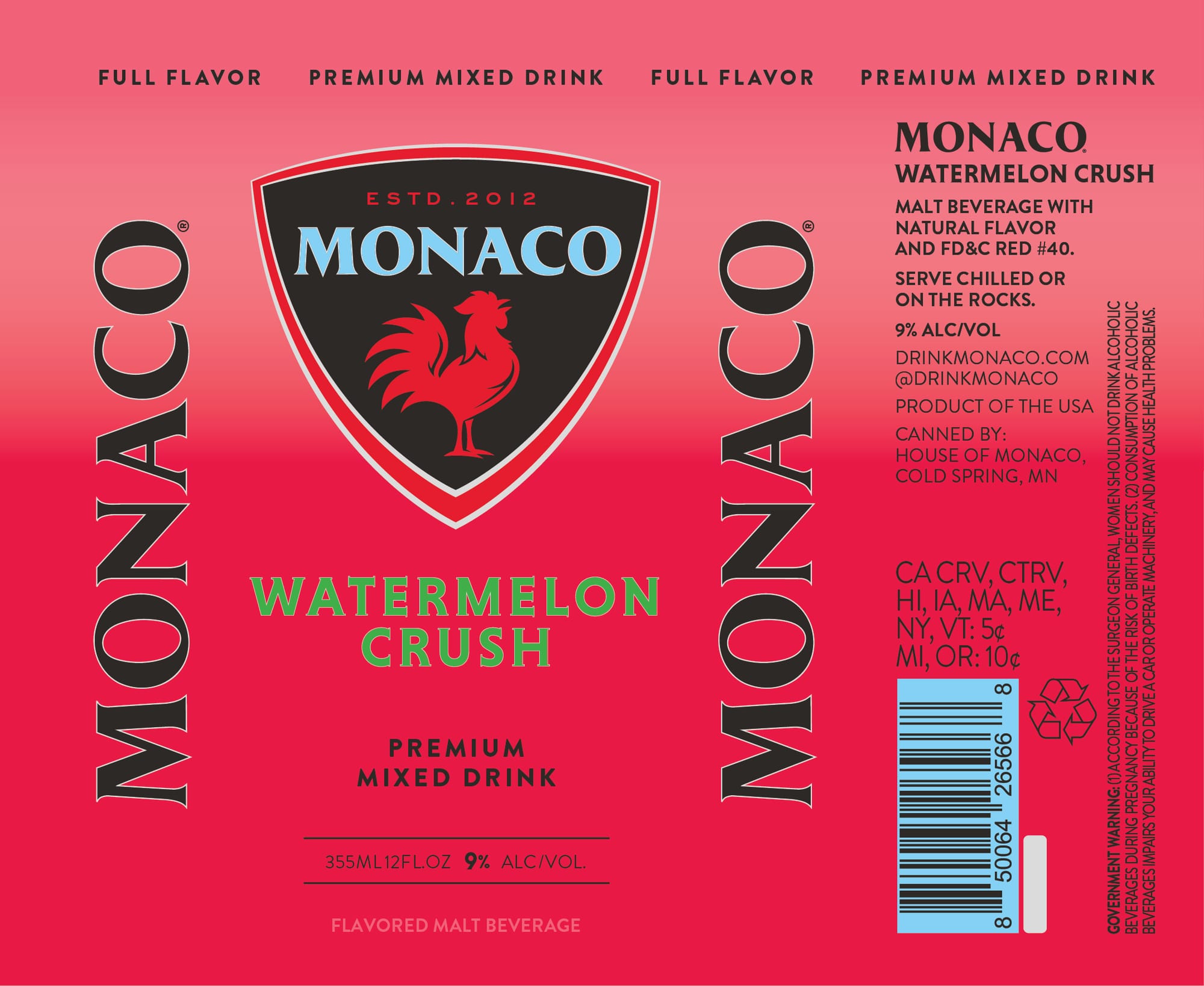 Monaco Watermelon Crush by House of Monaco - beer label