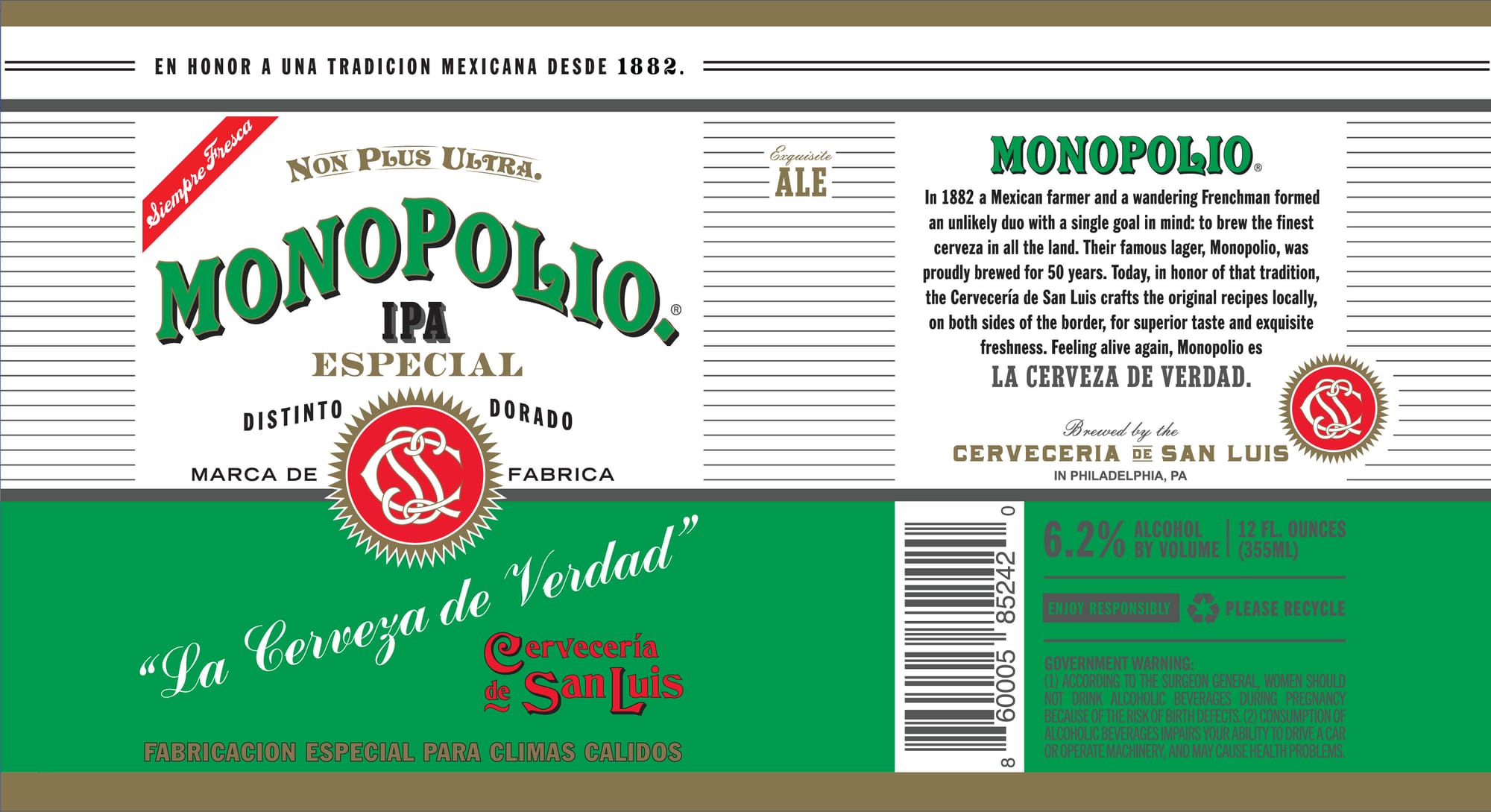 Monopolio IPA Especial by Cerveceria de San Luis - beer label