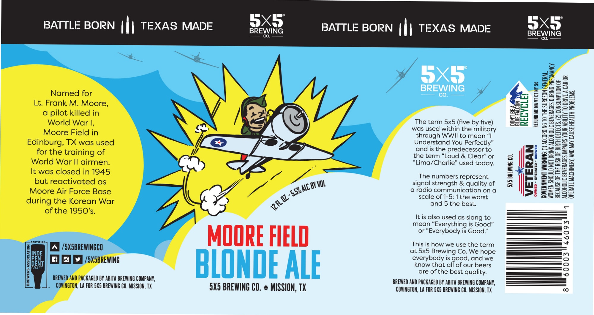 Moore Field Blonde Ale by 5x5 Brewing Co. - beer label