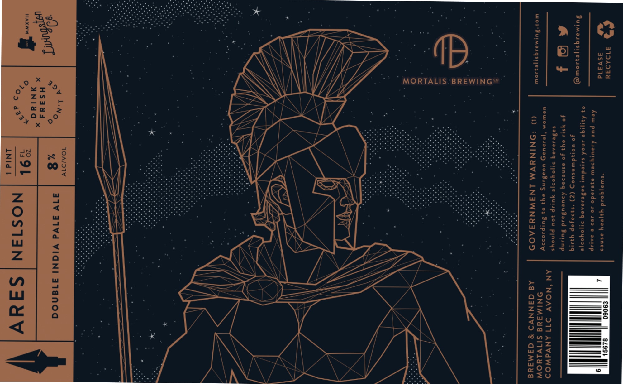 Ares Nelson Double India Pale Ale by Mortal Brewing - beer label