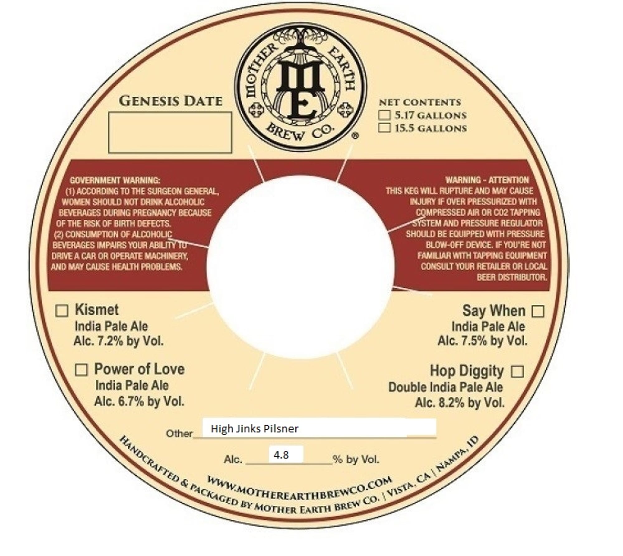 Kismet by Mother Earth Brew Co. - beer label