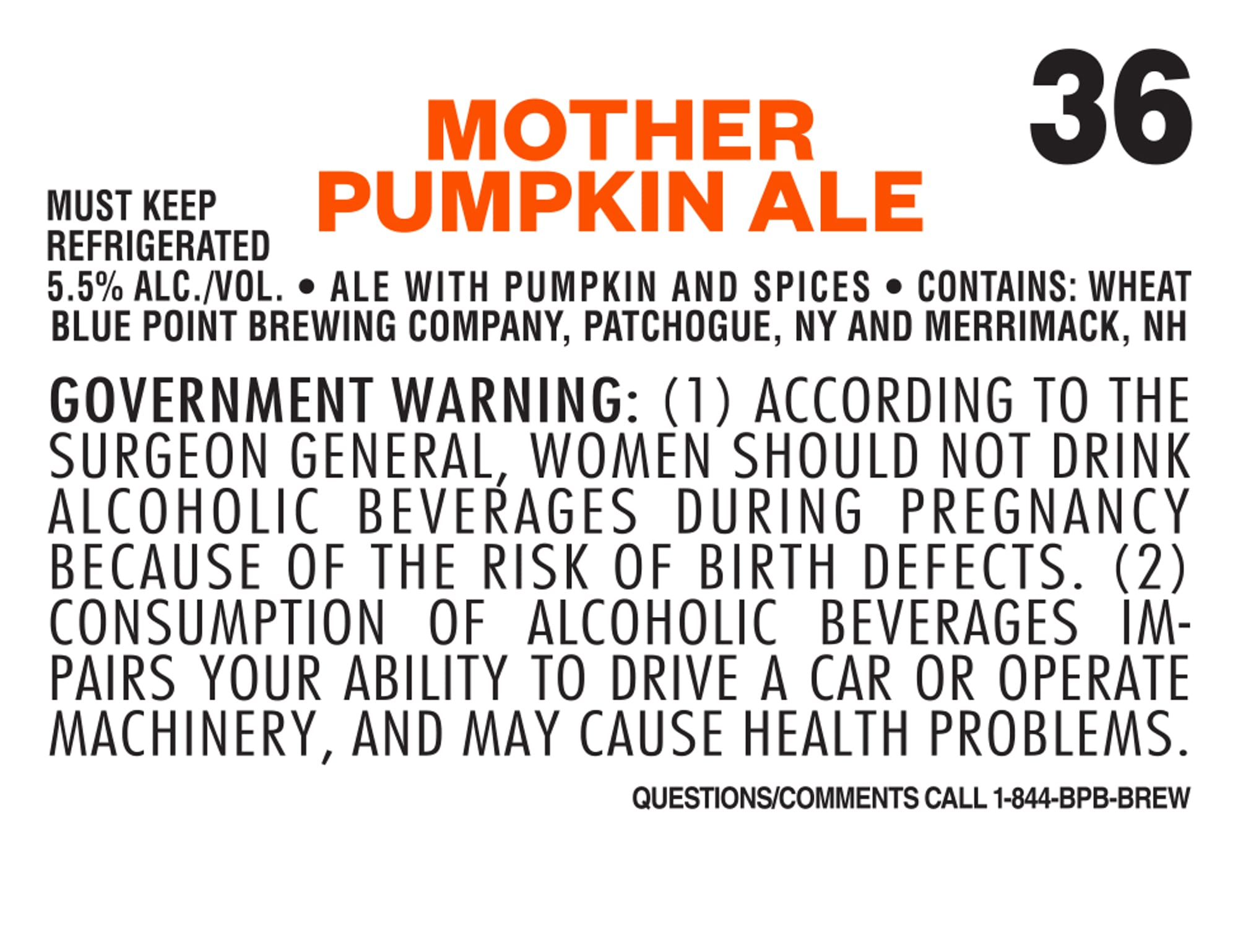 Mother Pumpkin Ale by Blue Point Brewing Company - beer label