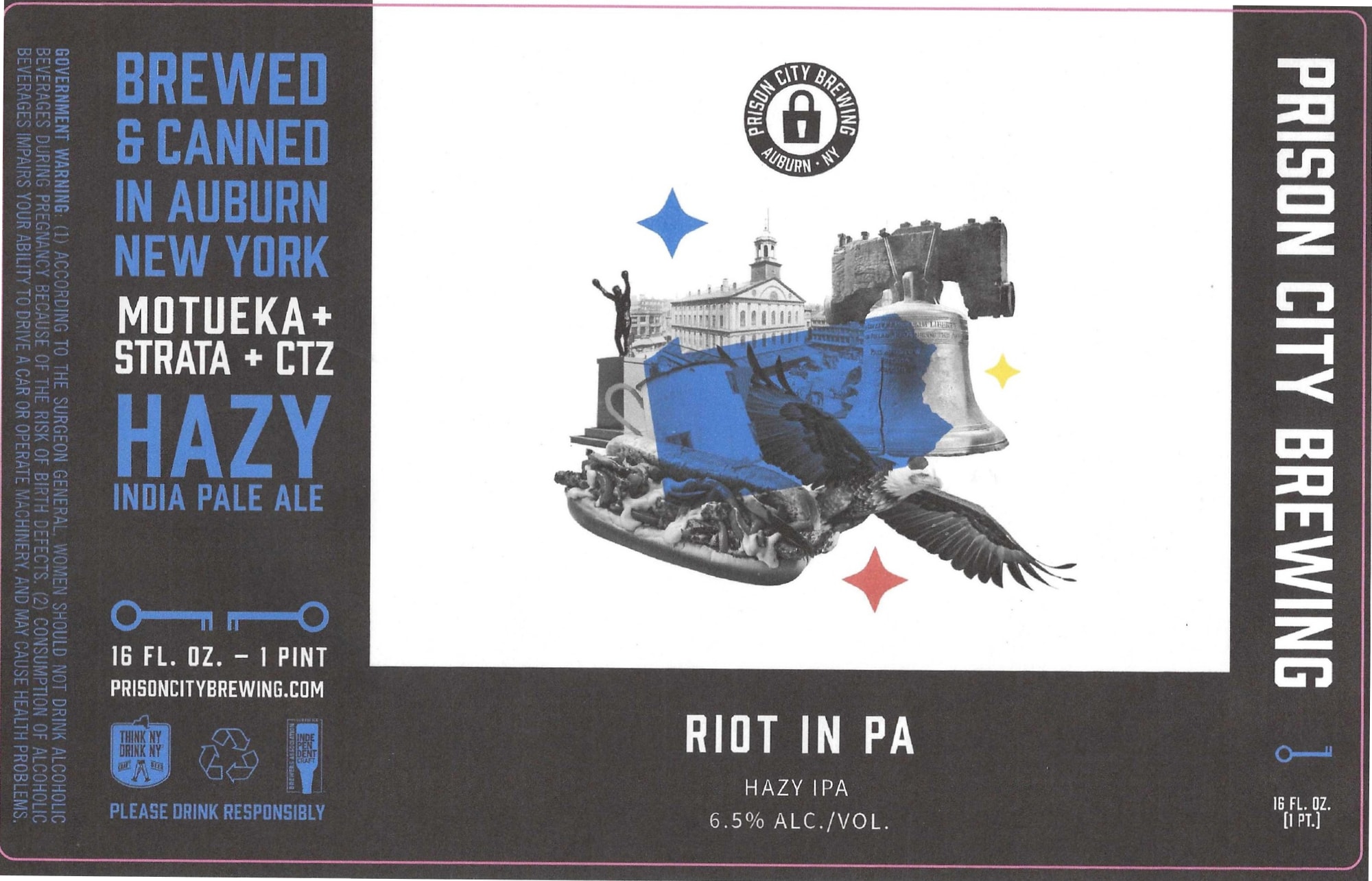 Motueka+ Strata+ CTZ Hazy IPA by Prison City Brewing - beer label