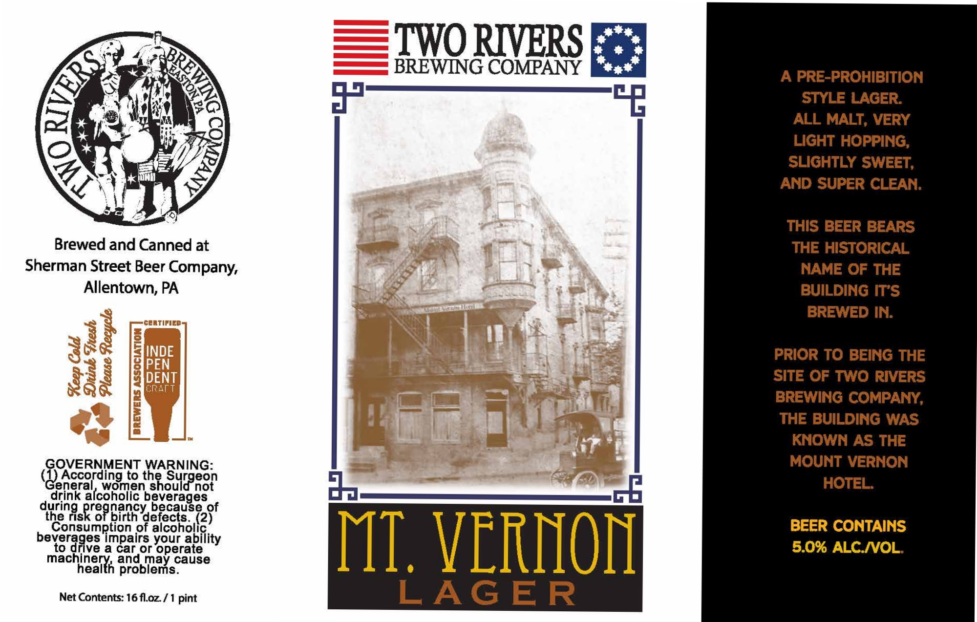Mt. Vernon Lager by Two Rivers Brewing Company - beer label