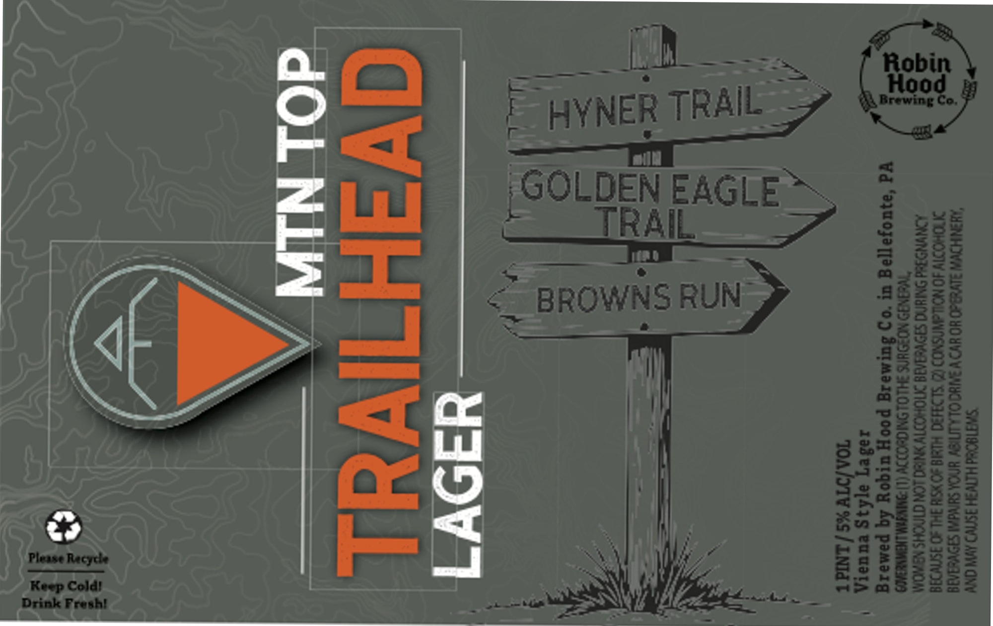Mtn Top Trail Lager by Robin Hood Brewing Co. - beer label