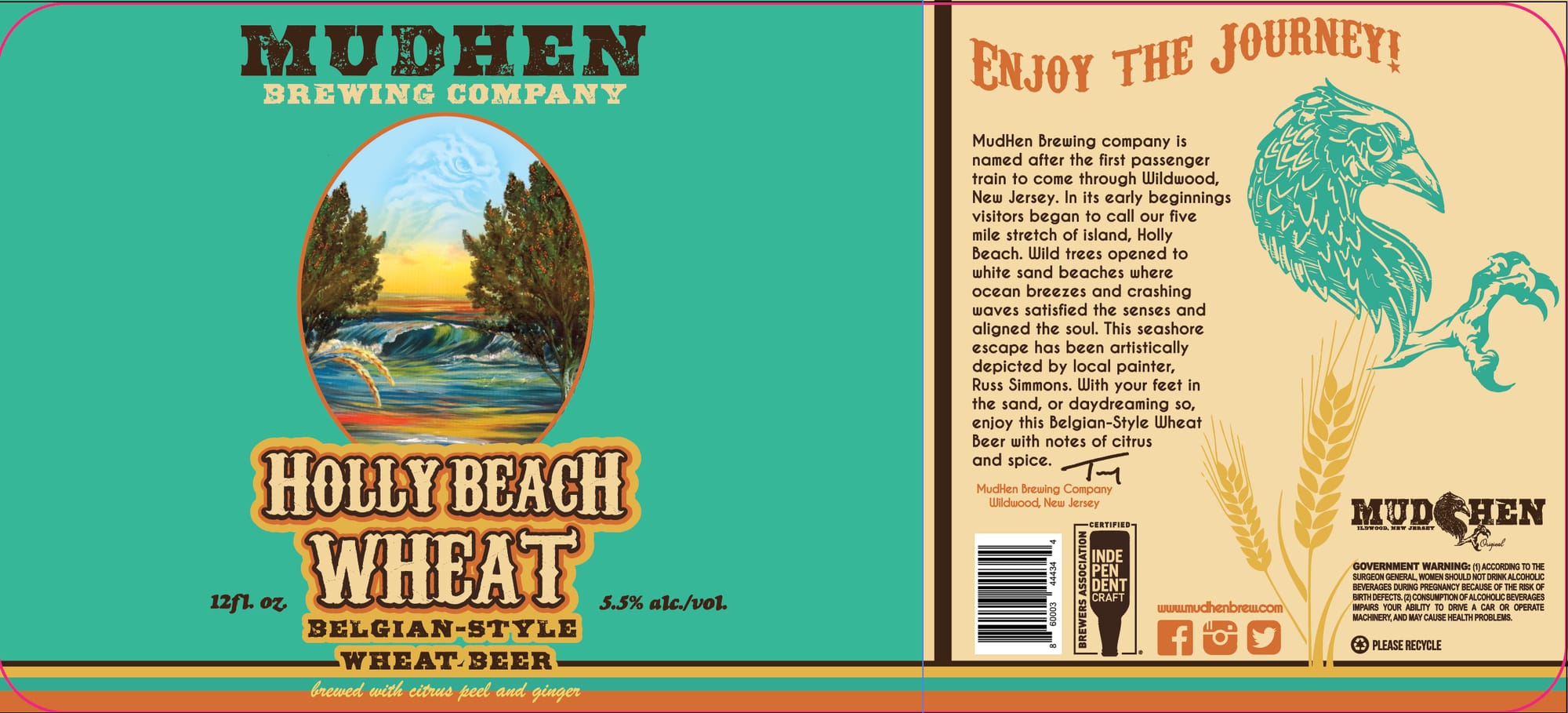 Holly Beach Wheat by Mudhen Brewing Company - beer label