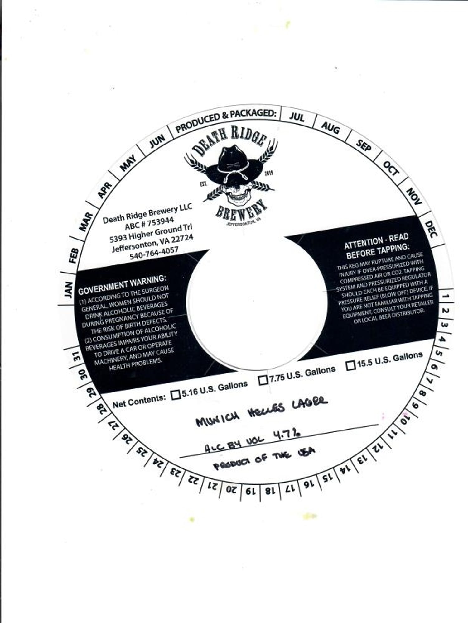Munich Helles Lager by Death Ridge Brewery - beer label