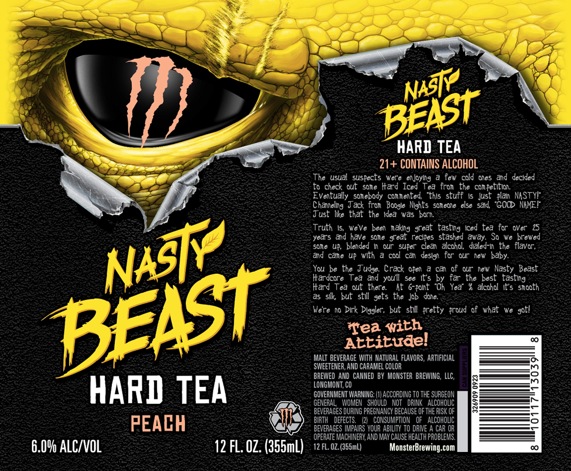 Nasty Beast Hard Tea with Peach by Monster Brewing Company - beer label