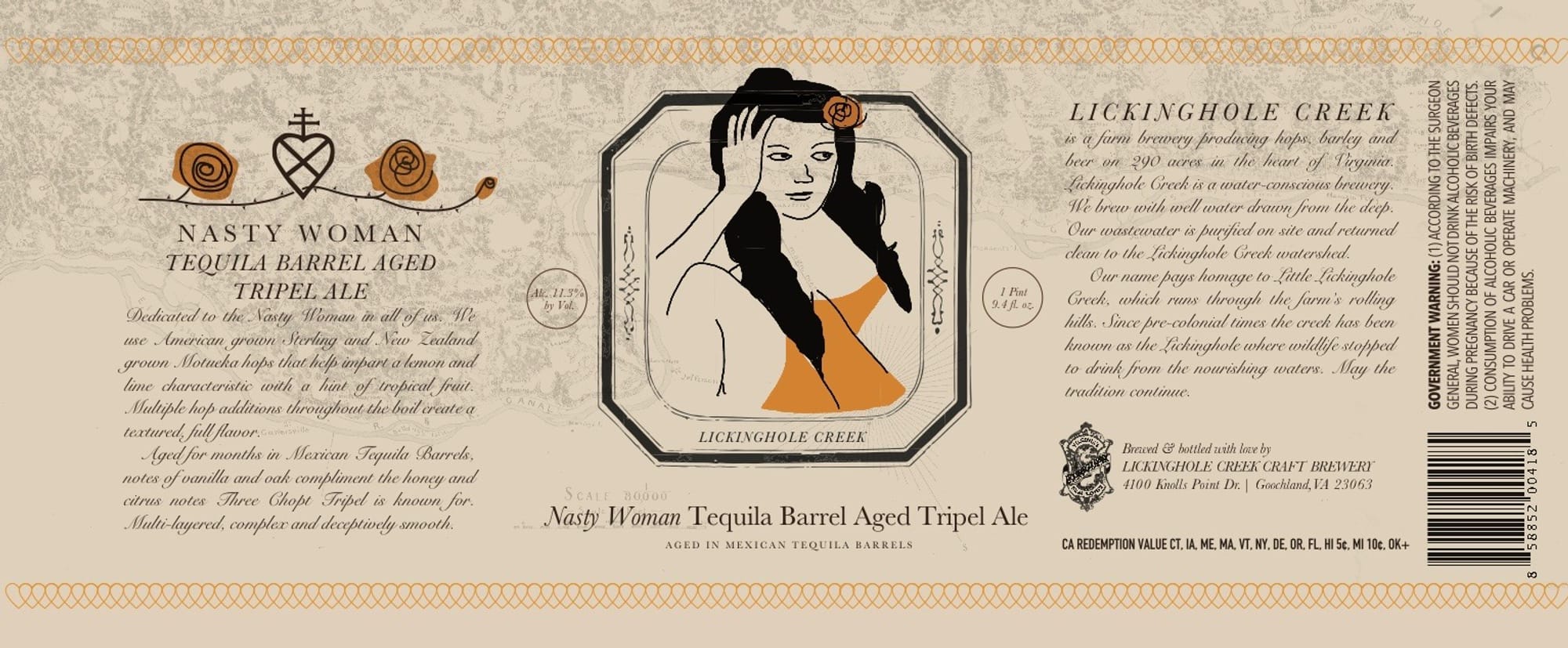 Nasty Woman Tequila Barrel Aged Tripel Ale by Lickinghole Creek Brewery - beer label