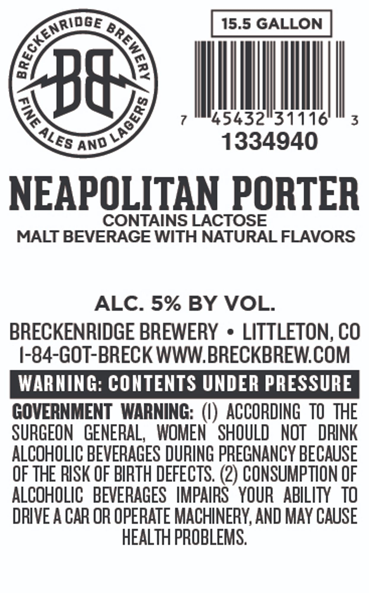 Neapolitan Porter by Breckenridge Brewery - beer label