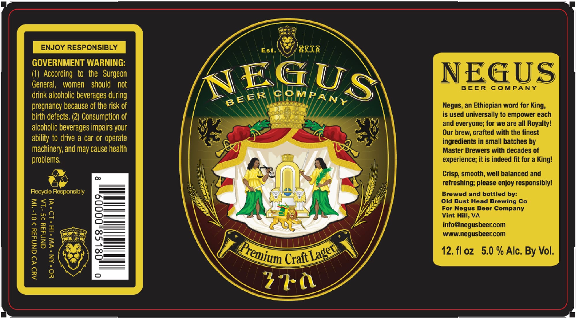 Negus Premium Craft Lager by Negus Beer Company - beer label