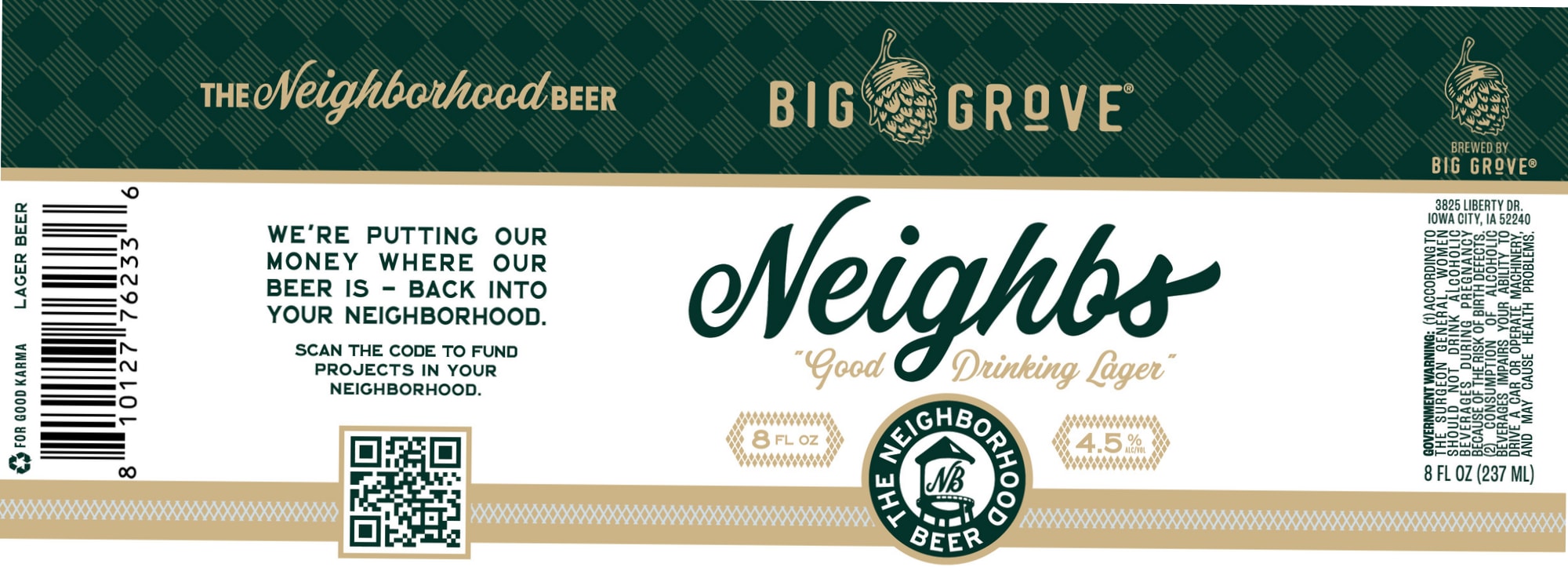 Neighborhood Beer by Big Grove Brewing Co. - beer label