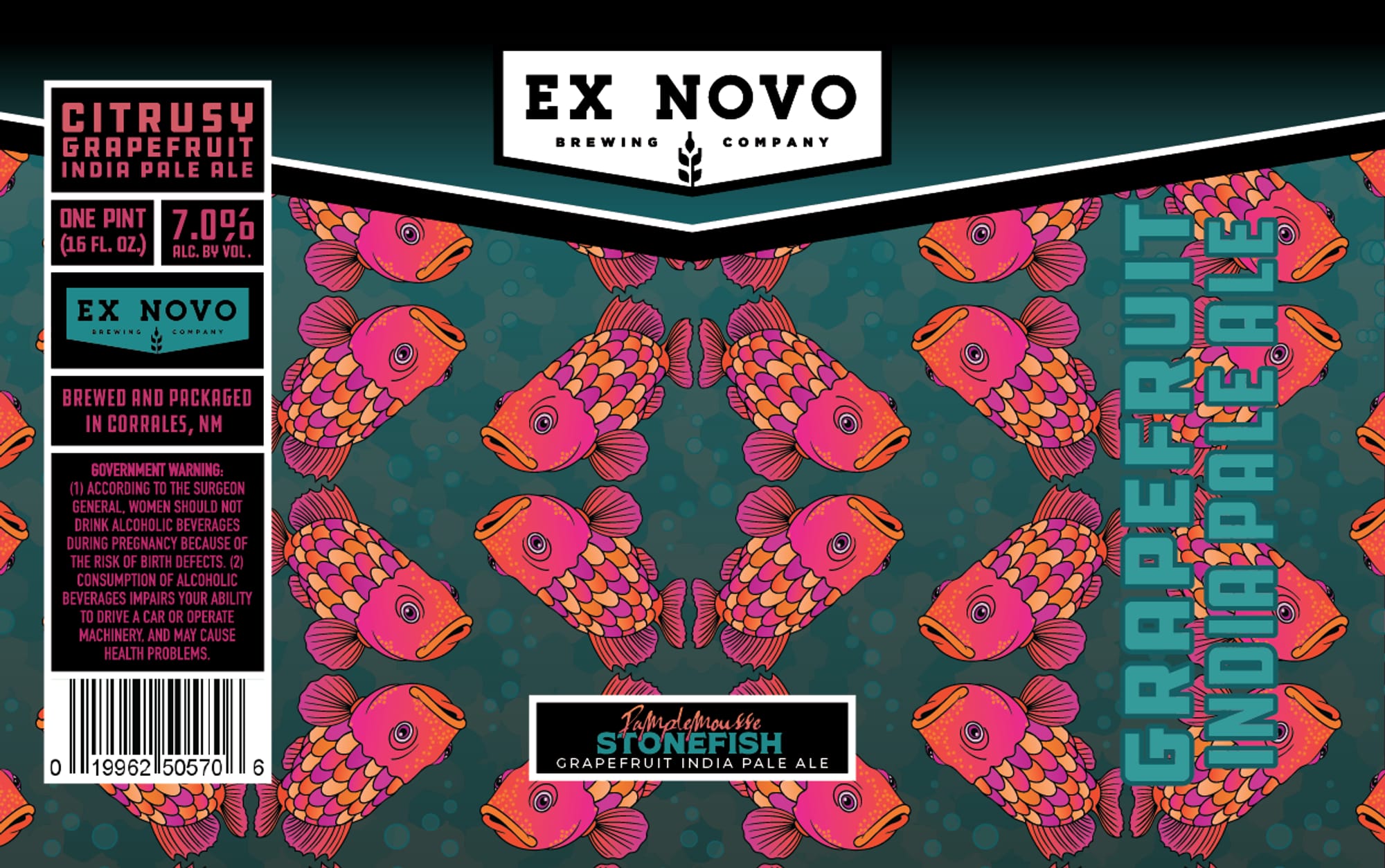 Stonefish Grapefruit India Pale Ale by Ex Novo Brewing Company - beer label