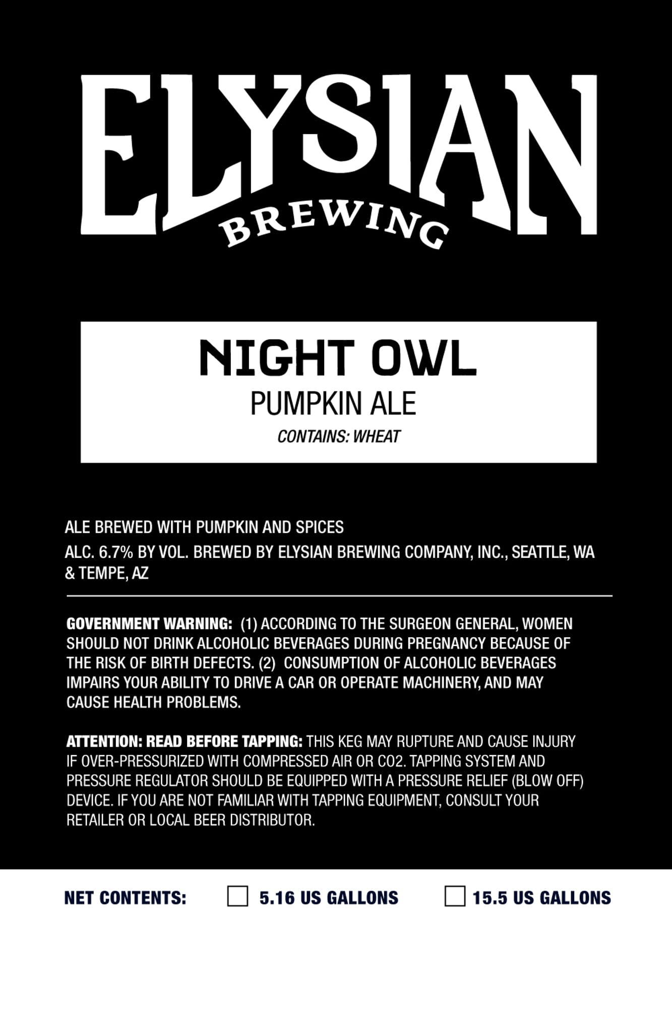 Night Owl Pumpkin Ale by Elysian Brewing - beer label