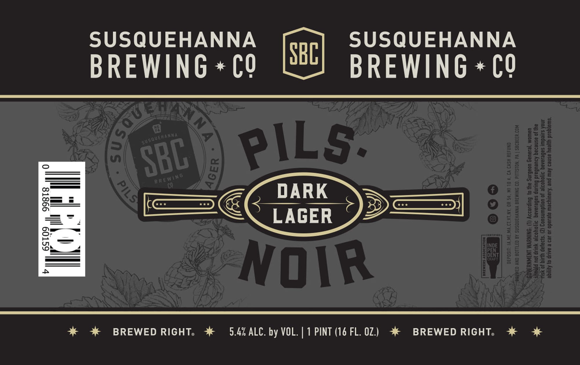 Noir Dark Lager by Susquehanna Brewing Co. - beer label