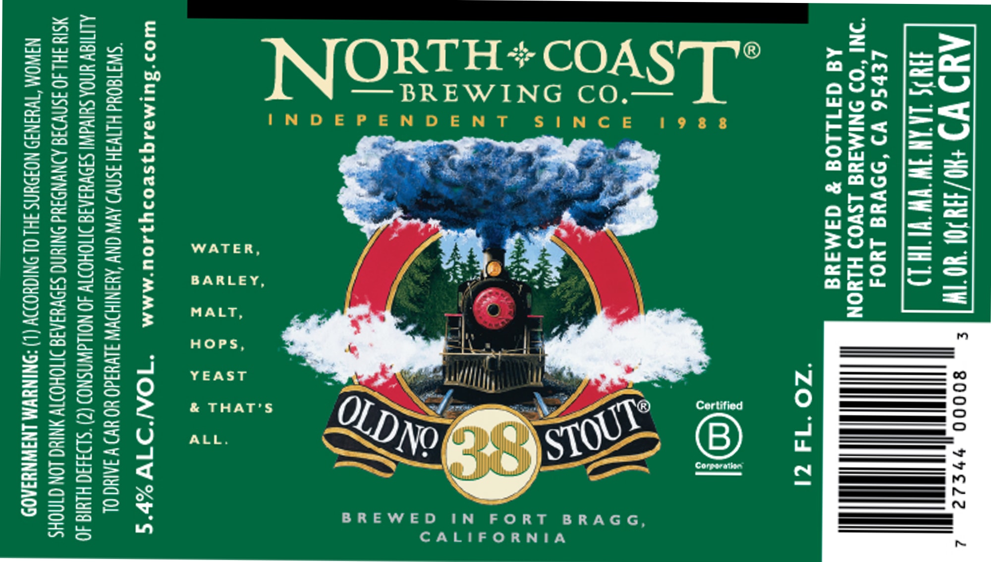 Old No. 38 Stout by North Coast Brewing Co. - beer label