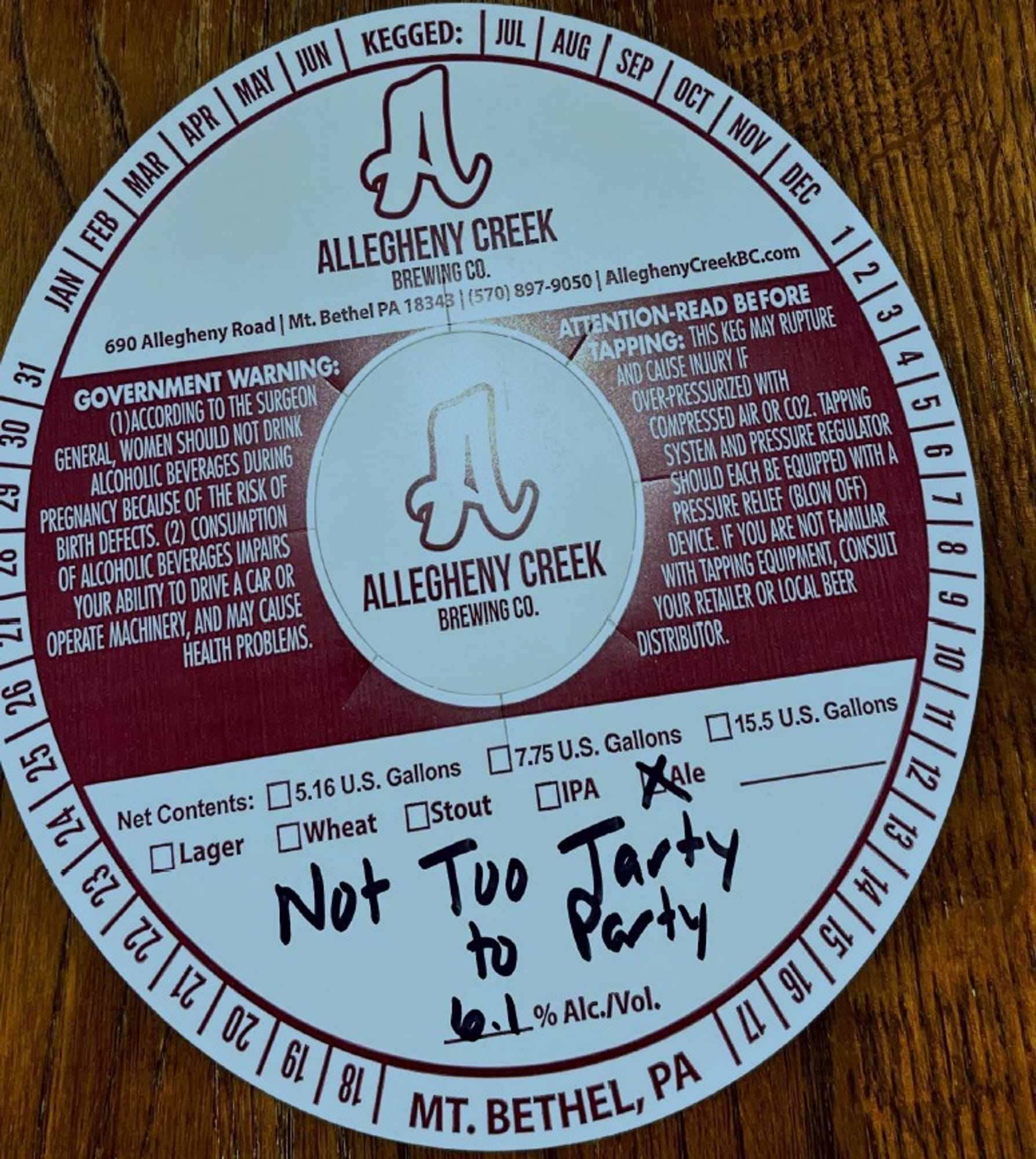 Not Too Tarty to Party by Allegheny Creek Brewing Co. - beer label
