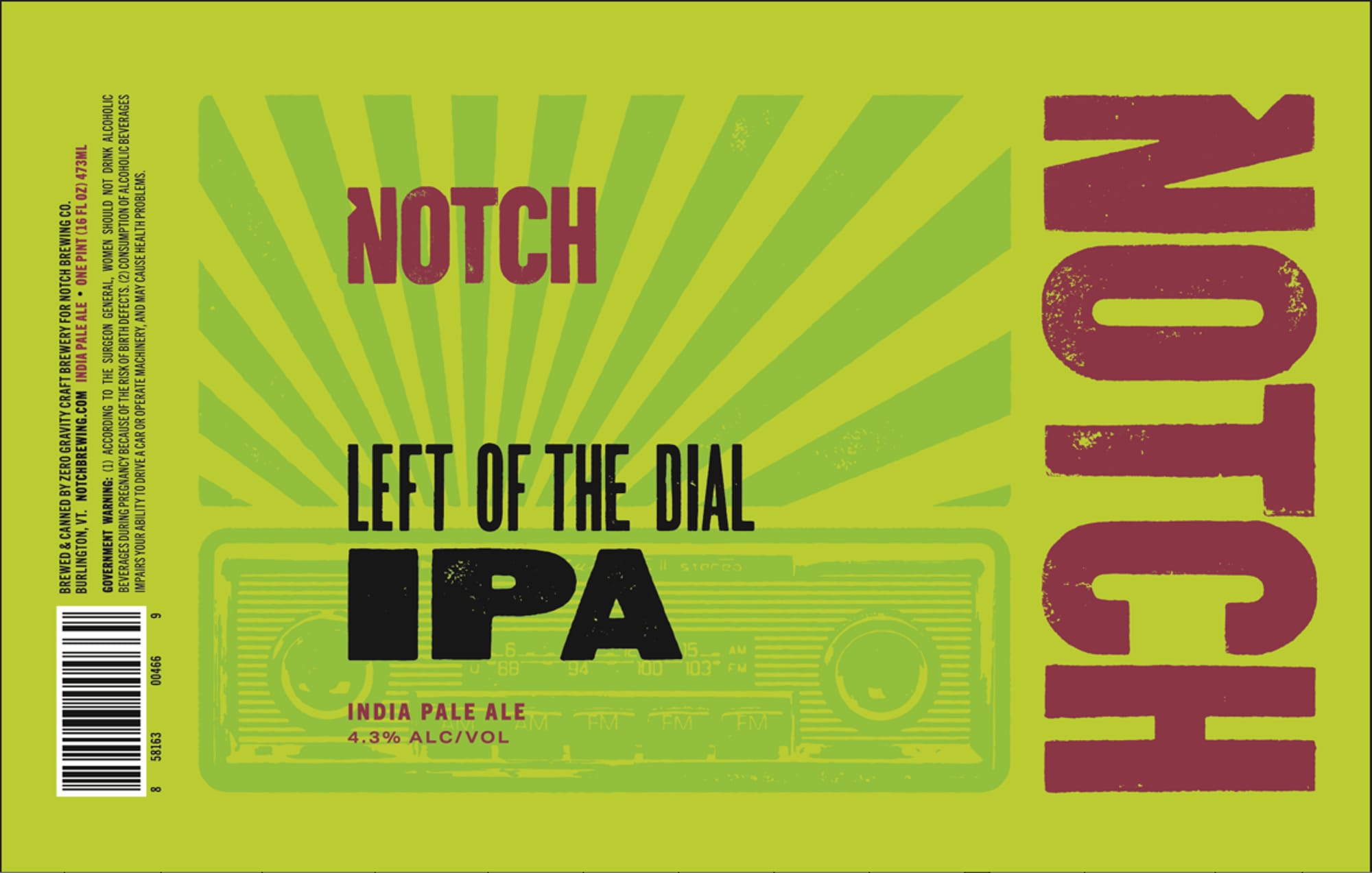 Left of the Dial IPA by Notch Brewing - beer label