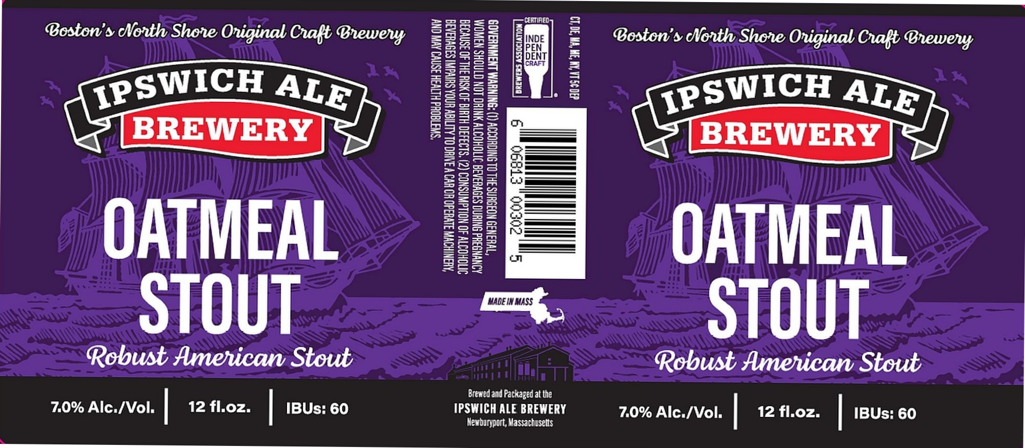 Oatmeal Stout by Ipswich Ale Brewery - beer label