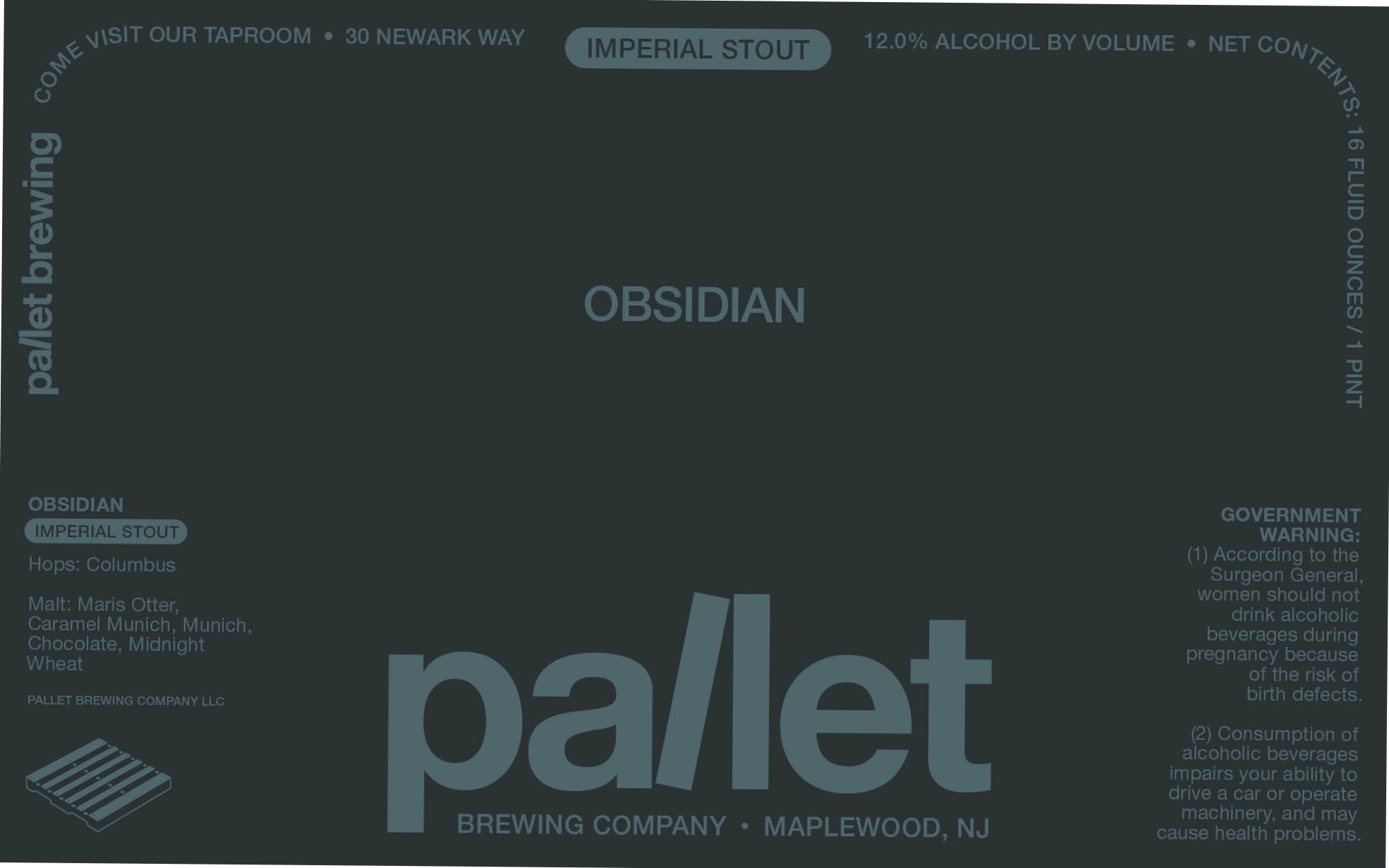 Obsidian Imperial Stout by Pallet Brewing Company - beer label