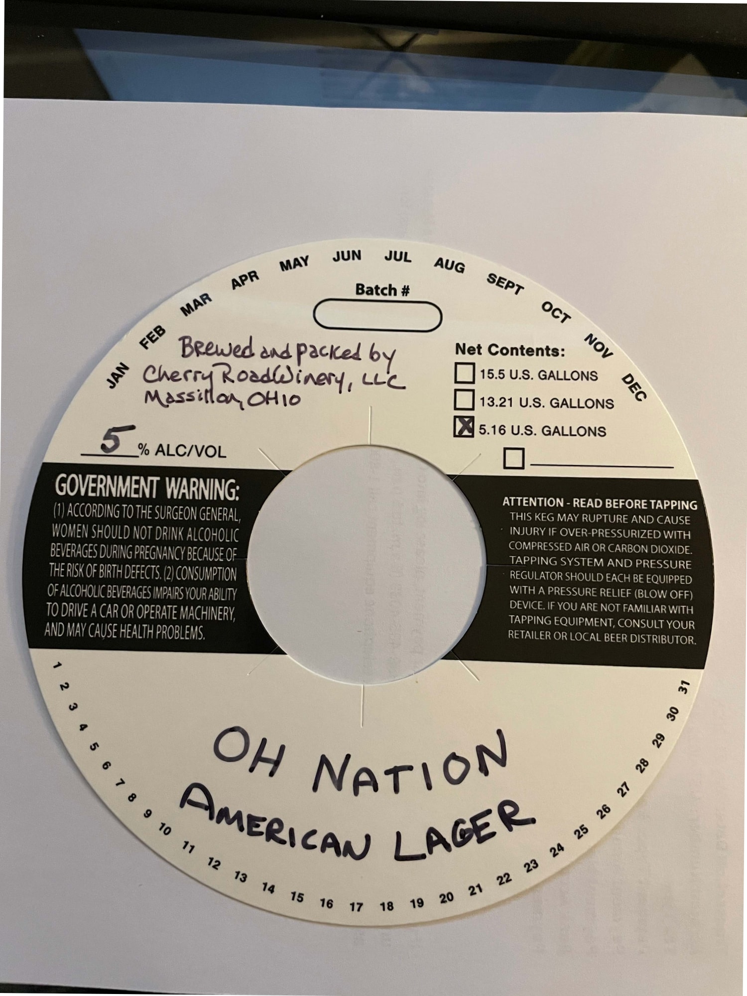 OH American by Cherry Road Winery, LLC - beer label