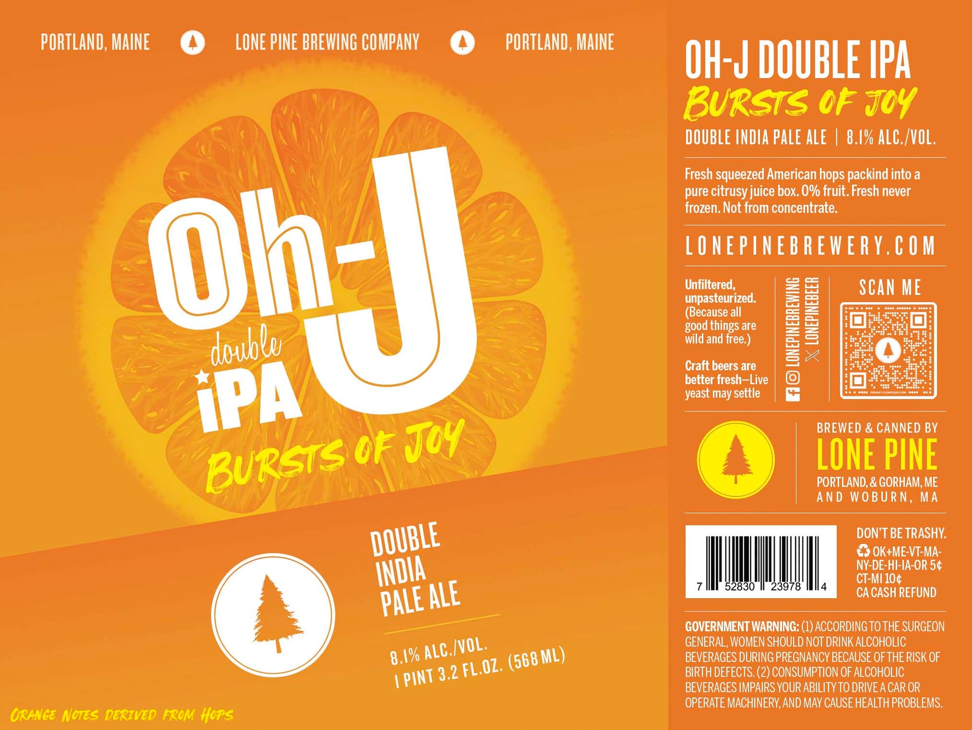 Oh-J Double IPA by Lone Pine Brewing Company - beer label