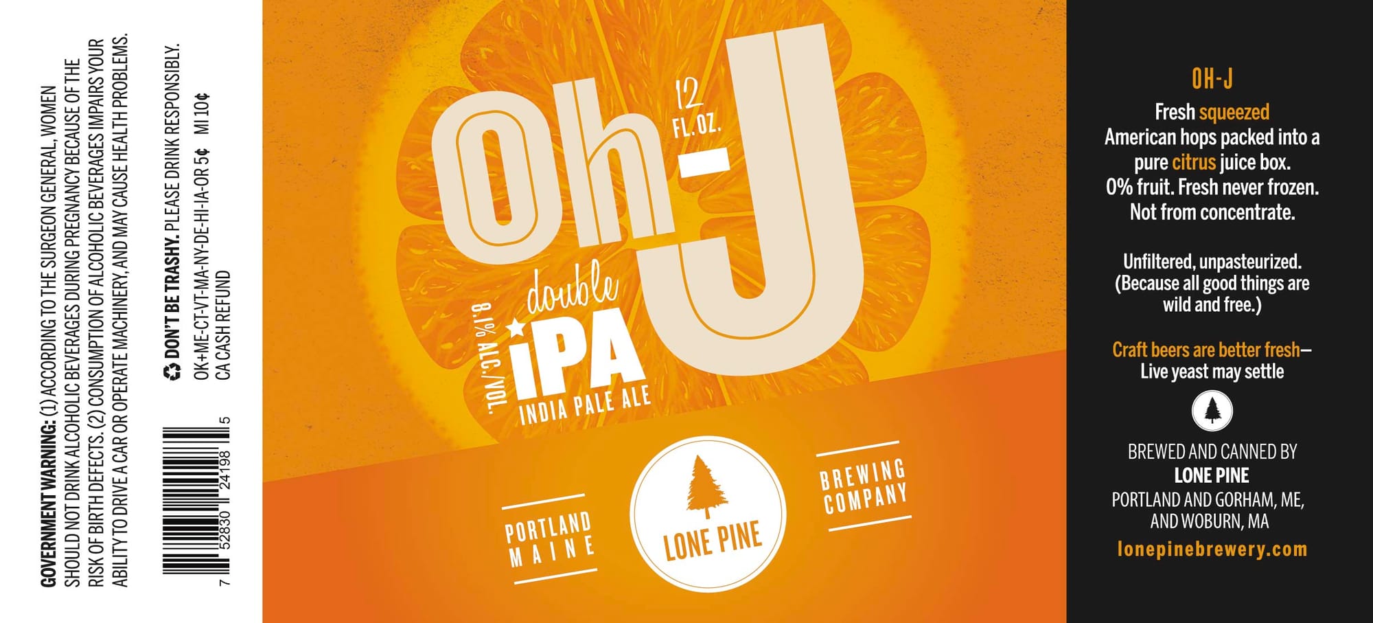 Oh-J Double IPA by Lone Pine Brewing - beer label