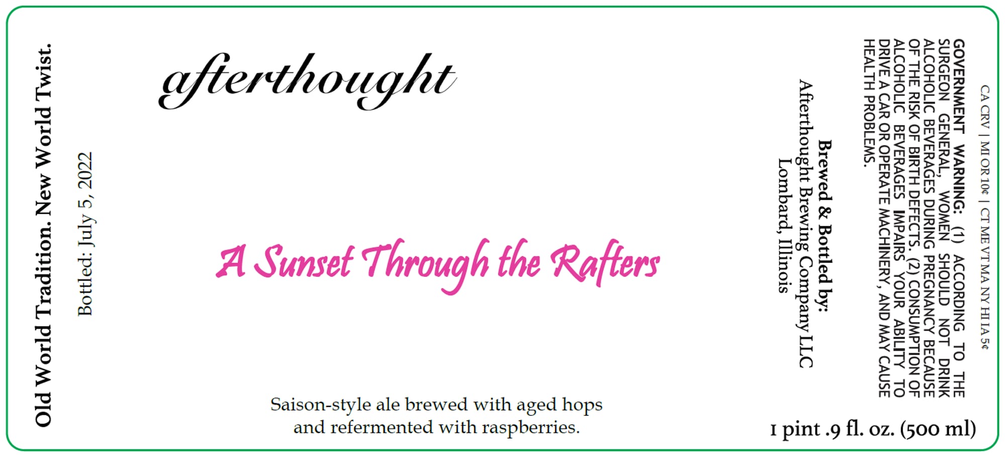 Afterthought by Old World Tradition - beer label