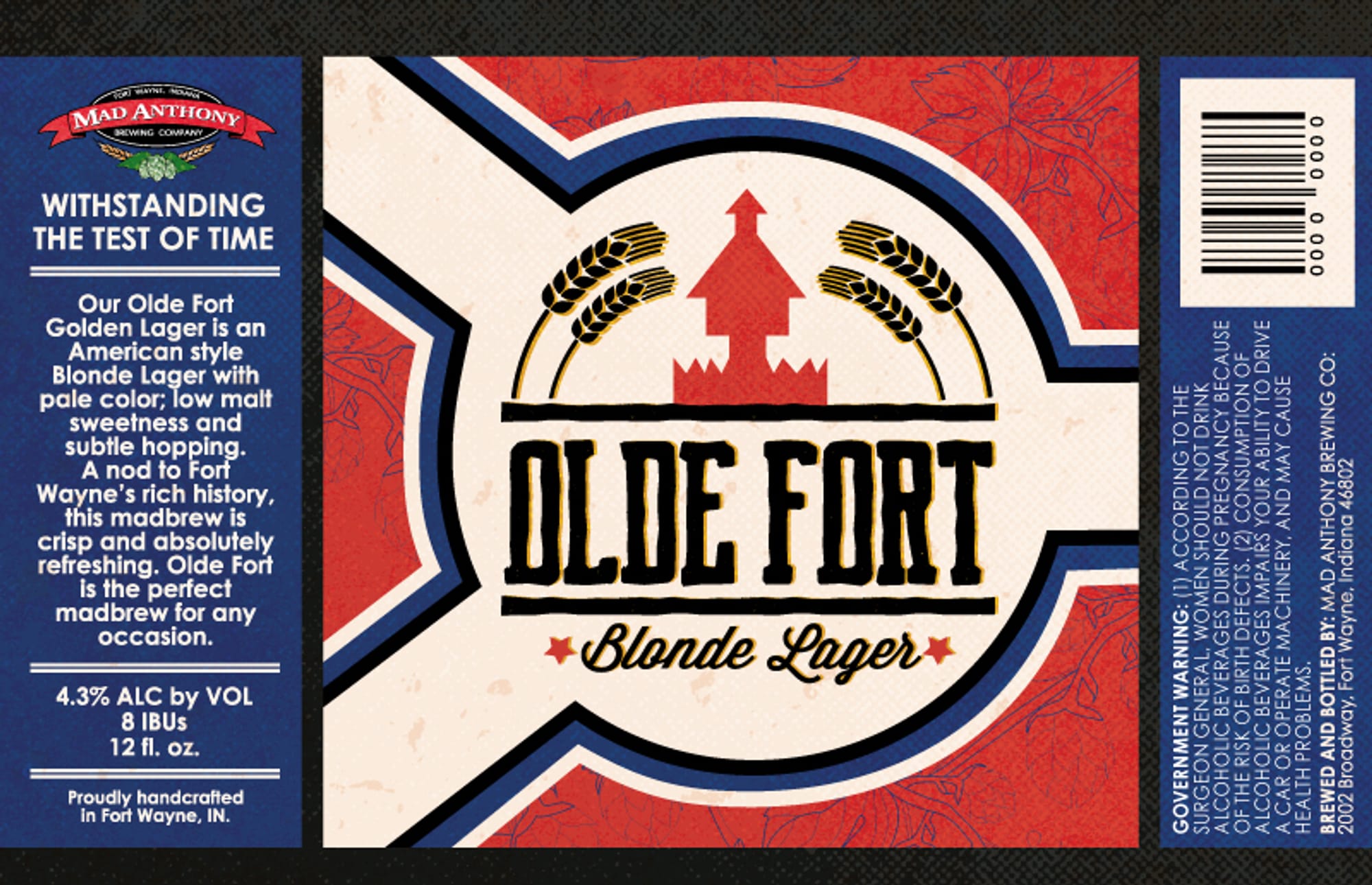 Olde Fort Blonde Lager by Mad Anthony Brewing Company - beer label