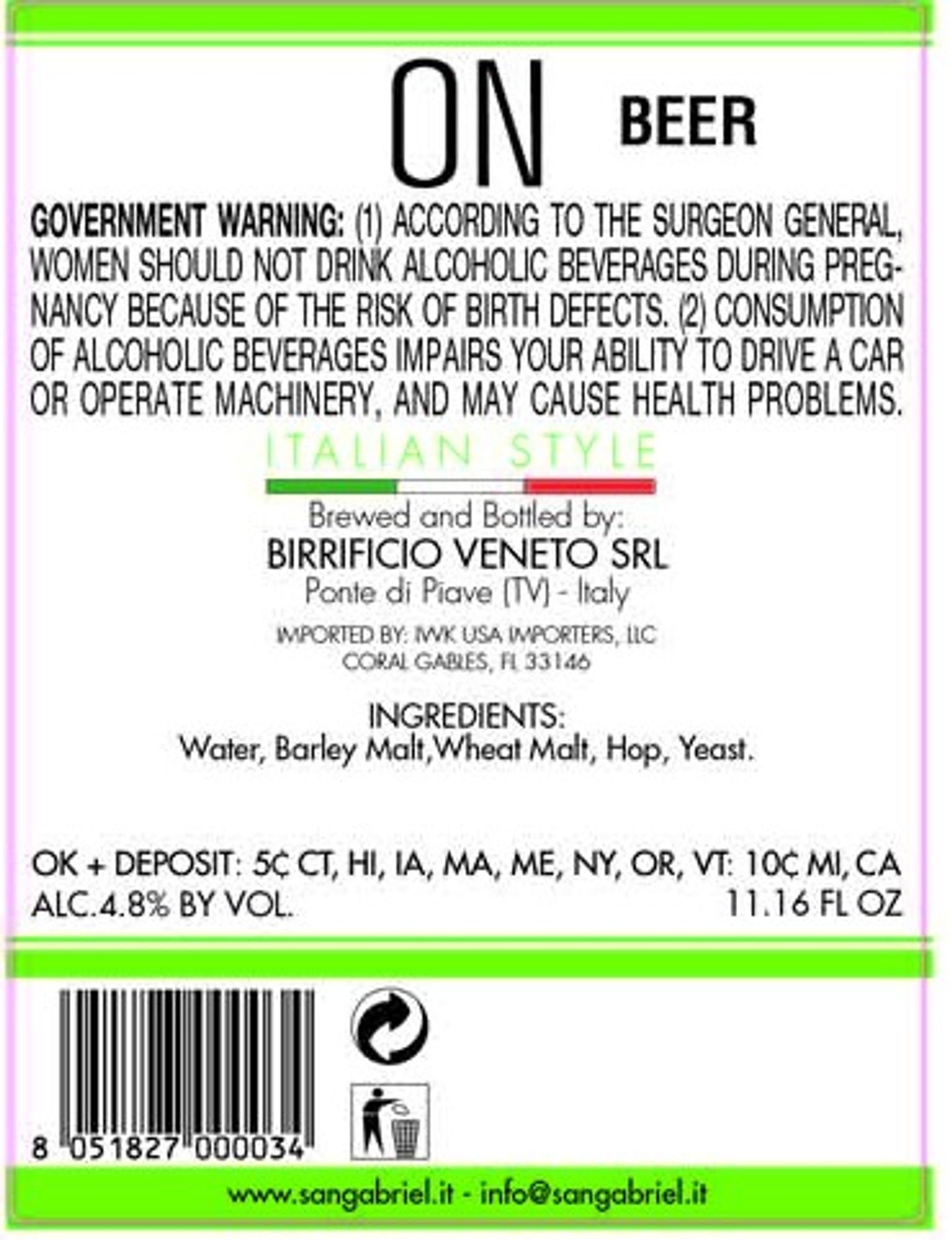 ON by Birrificio Veneto SRL - beer label