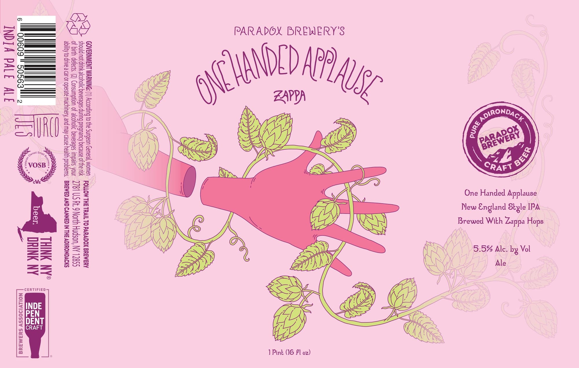 One Handed Applause by Paradox Brewery - beer label