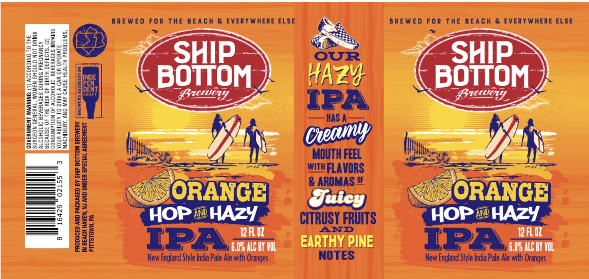 Orange Hop and Hazy IPA by Ship Bottom Brewery - beer label