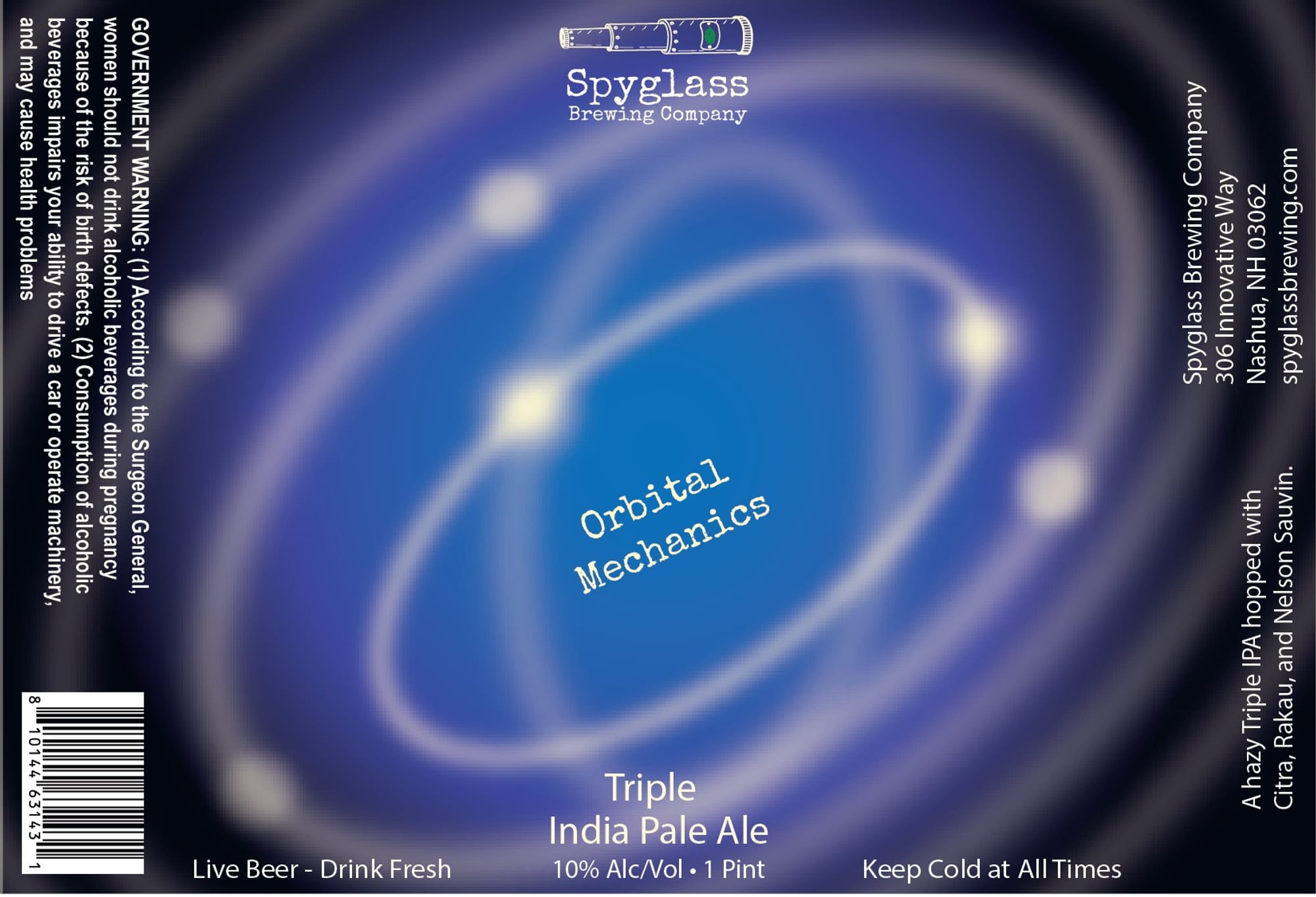 Orbital Mechanics by Spyglass Brewing Company - beer label
