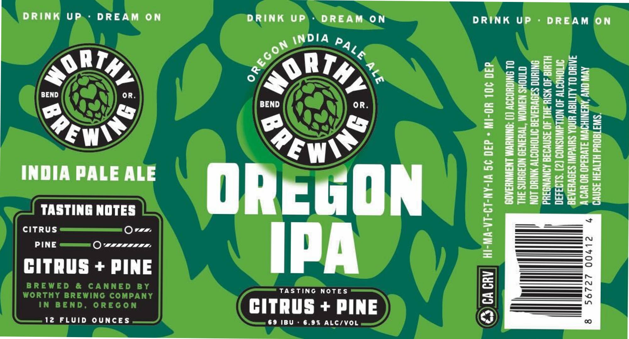 Oregon IPA by Worthy Brewing - beer label