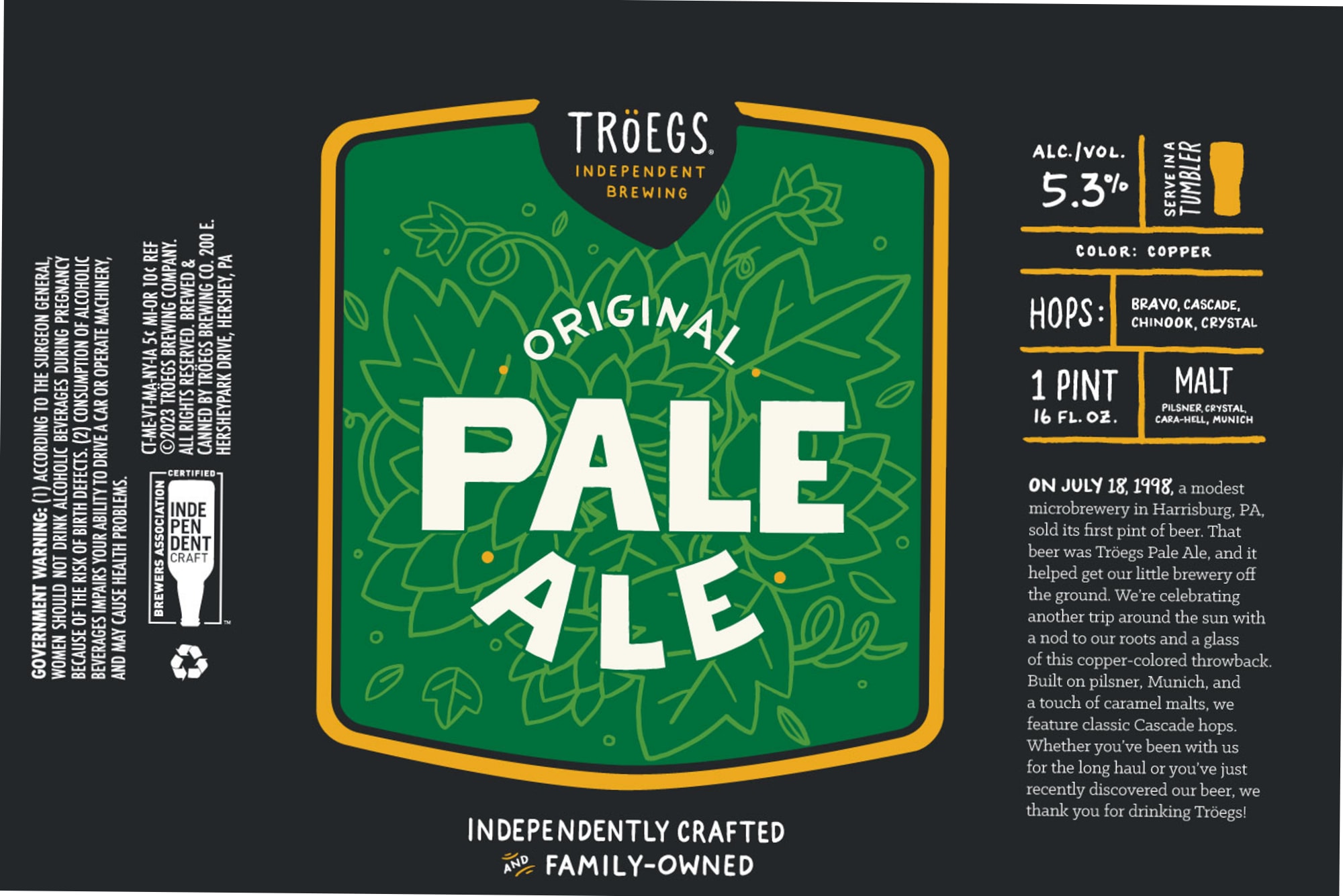 Original Pale Ale by Tröegs Independent Brewing - beer label
