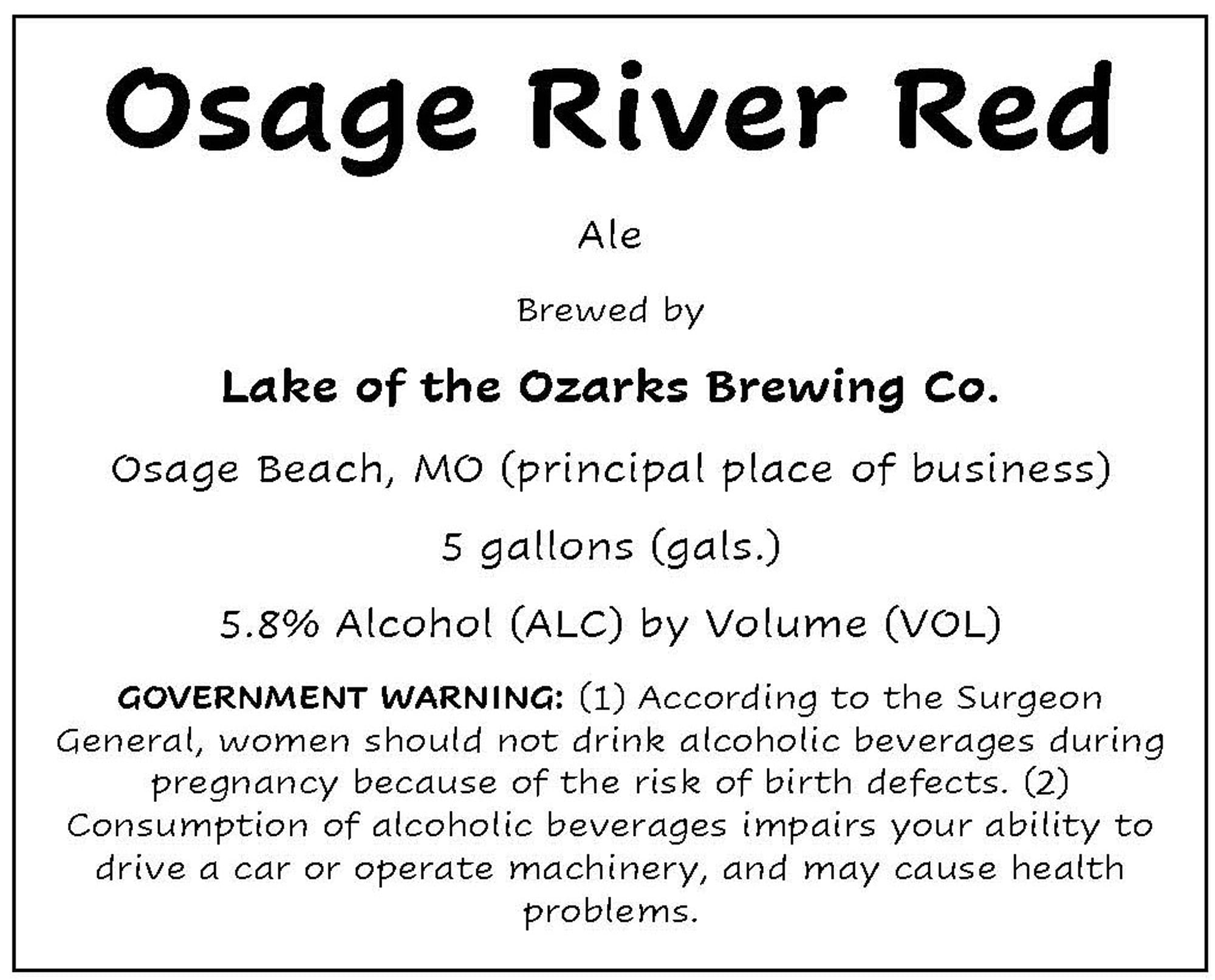 Osage River Red by Lake of the Ozarks Brewing Co. - beer label