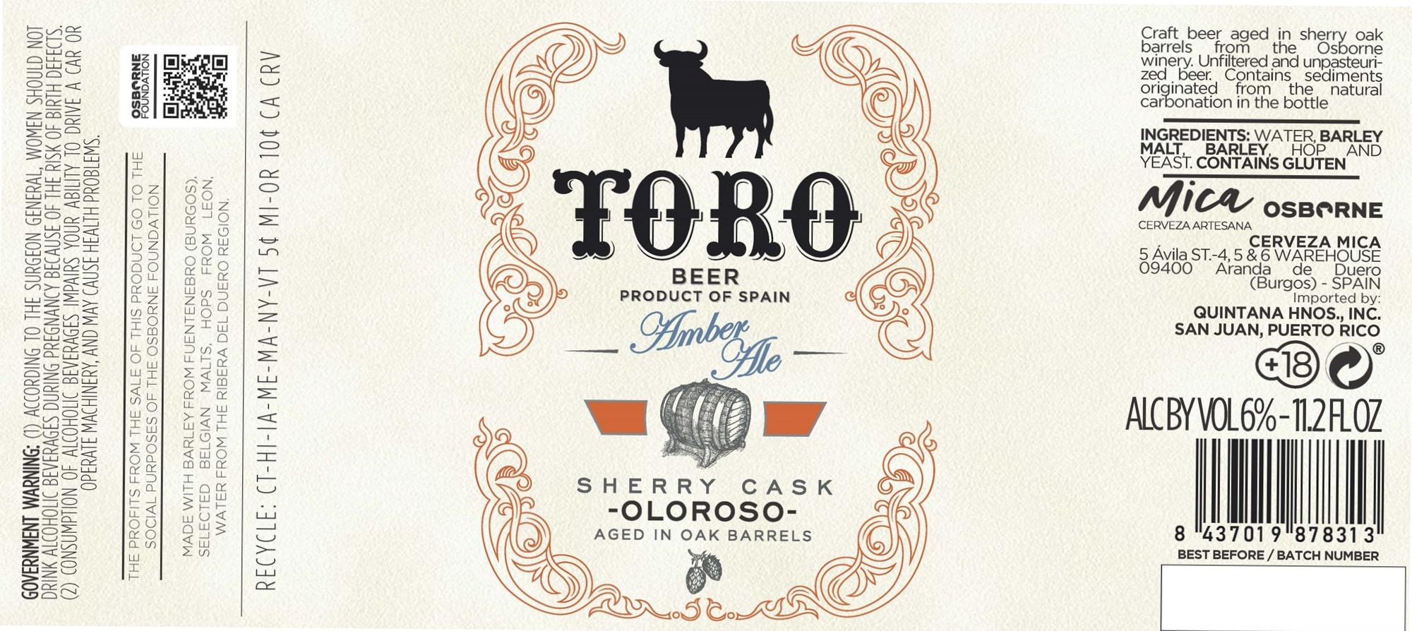 Toro Amber Ale by Osborne - beer label