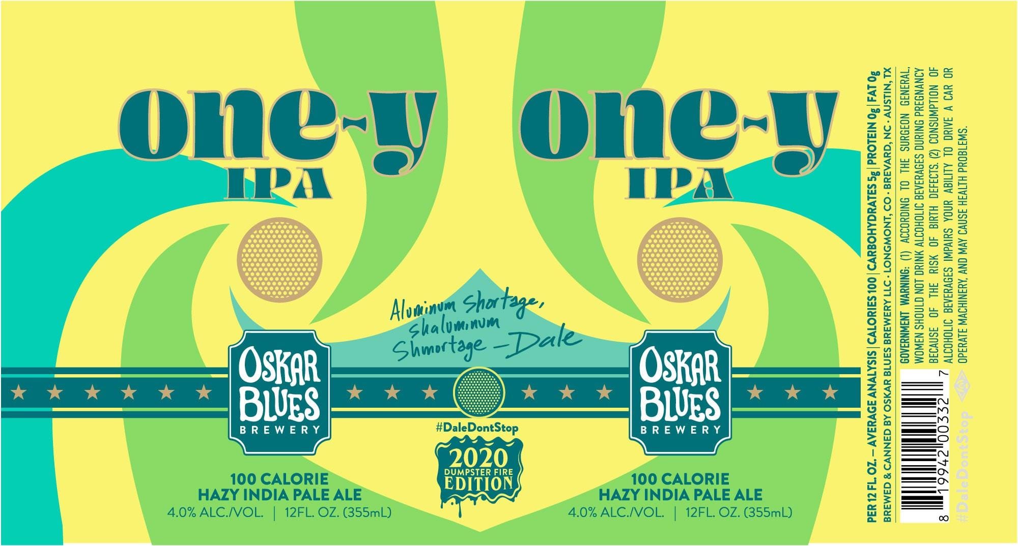 one-y IPA by Oskar Blues Brewery - beer label