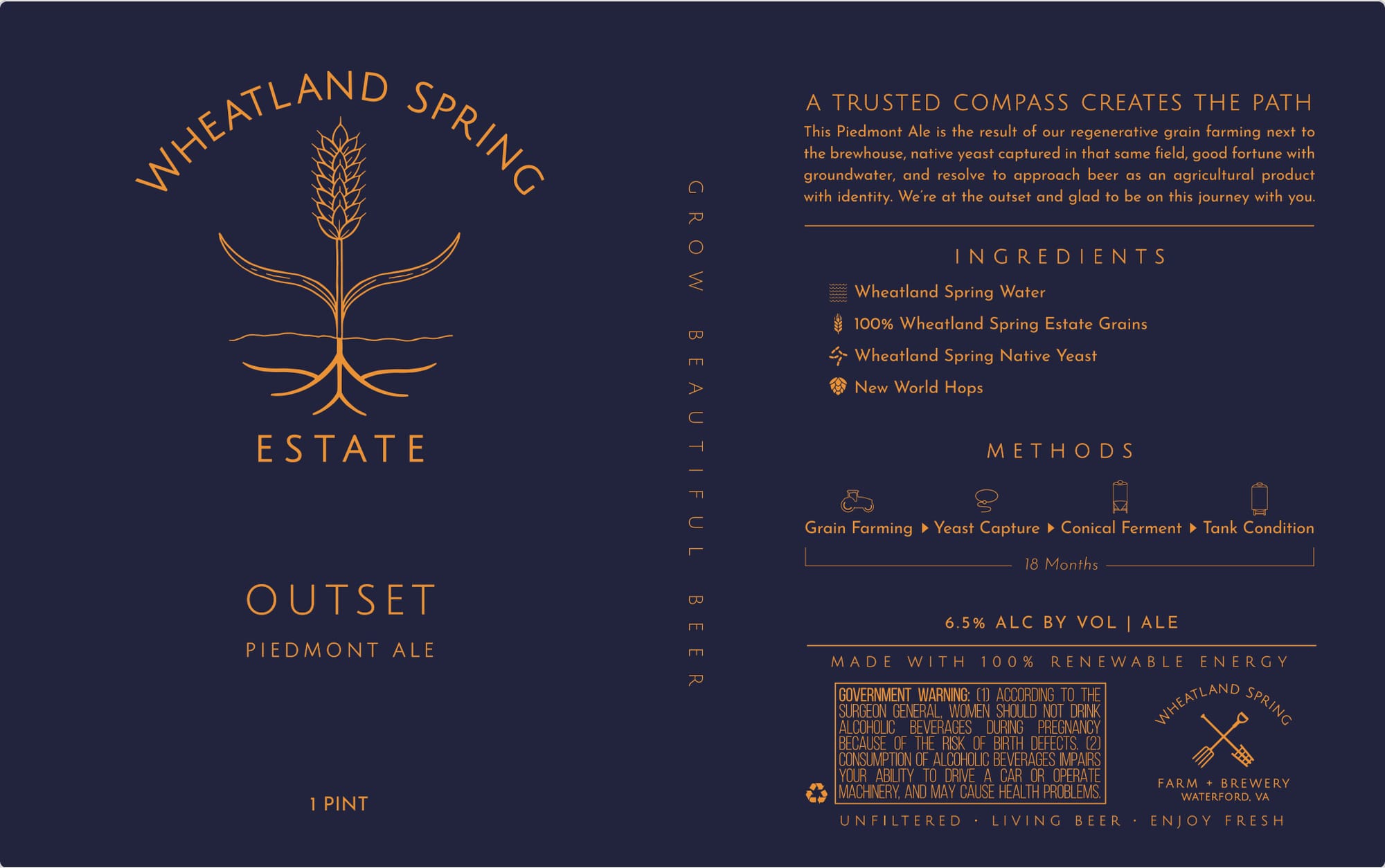 Outset Piedmont Ale by Wheatland Spring - beer label