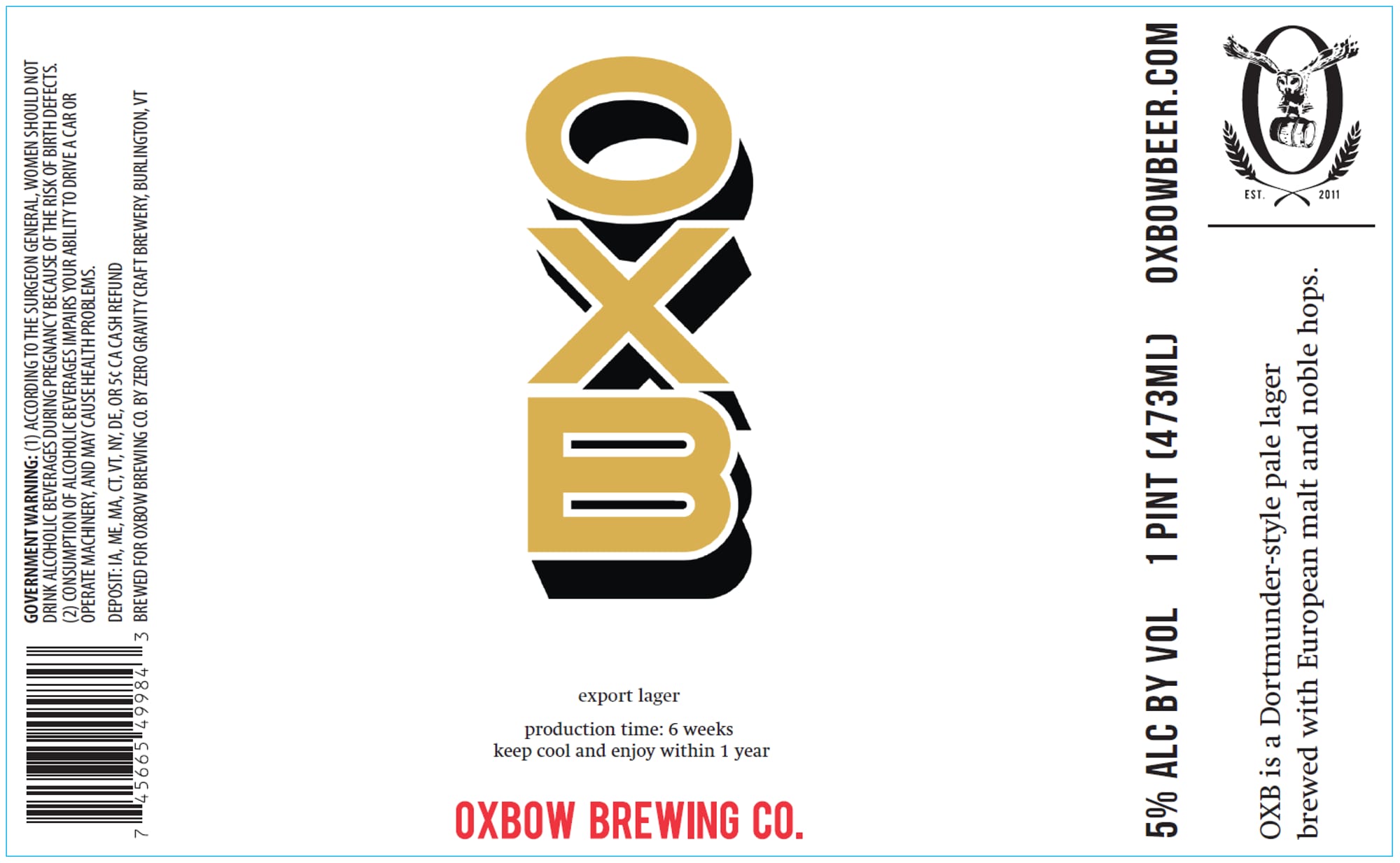 OXB by Oxbow Brewing Co. - beer label